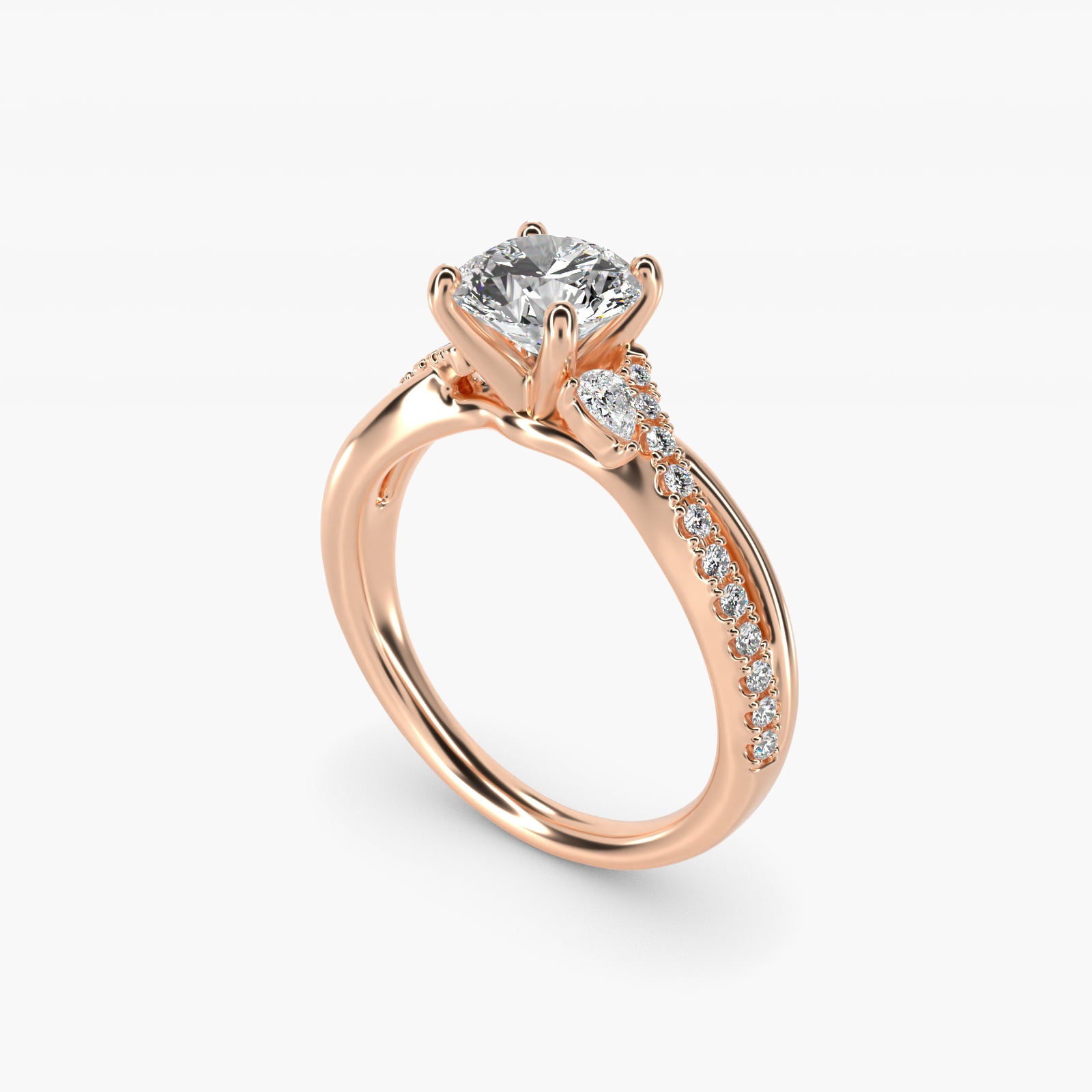 Romantic Diamond Floral Asymmetrical Twist Engagement Ring in 18k Rose Gold (1/4 ct. tw.) - Round Center