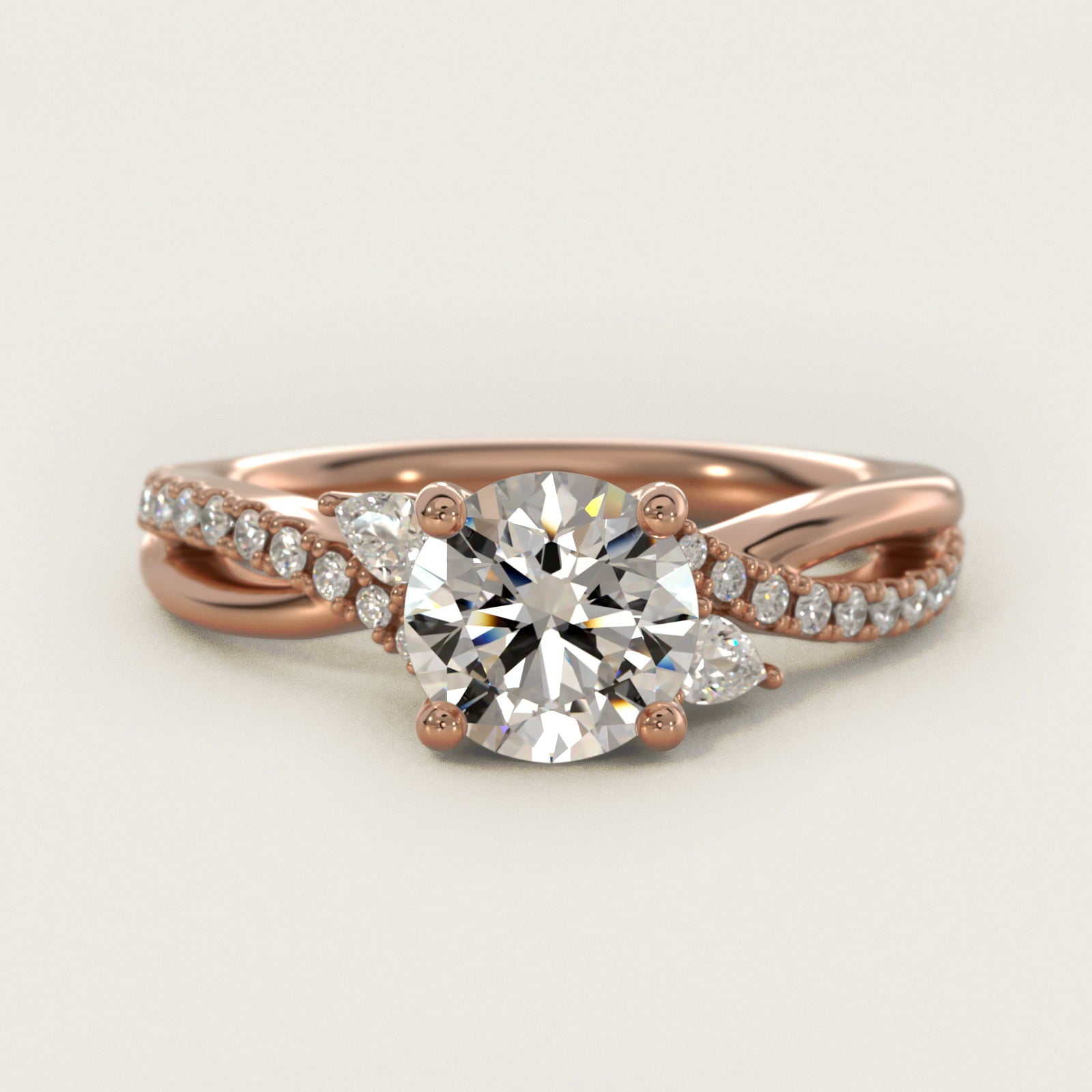 Romantic Diamond Floral Asymmetrical Twist Engagement Ring in 18k Rose Gold (1/4 ct. tw.) - Round Center