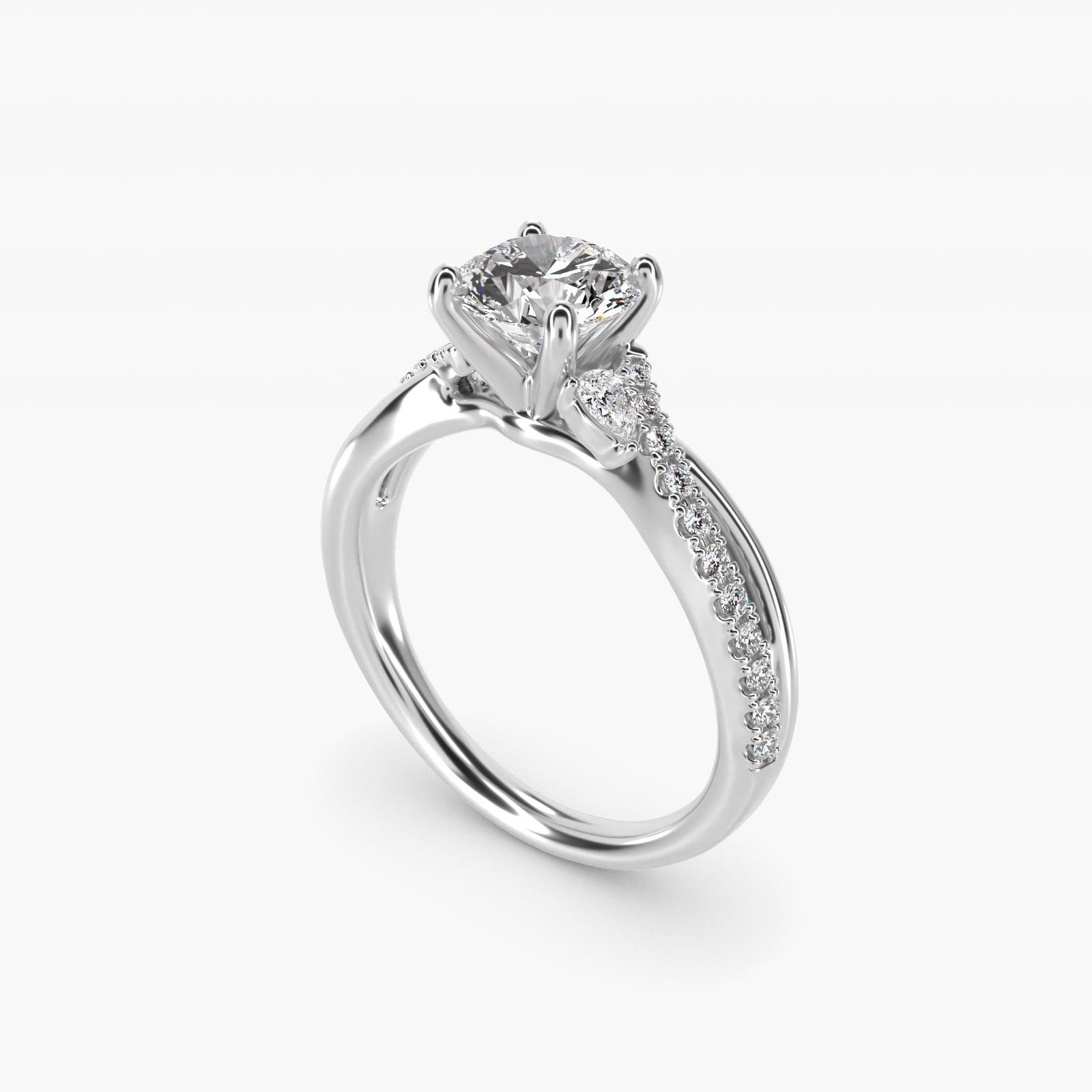Romantic Diamond Floral Asymmetrical Twist Engagement Ring in 14k White Gold (1/4 ct. tw.) - Round Center