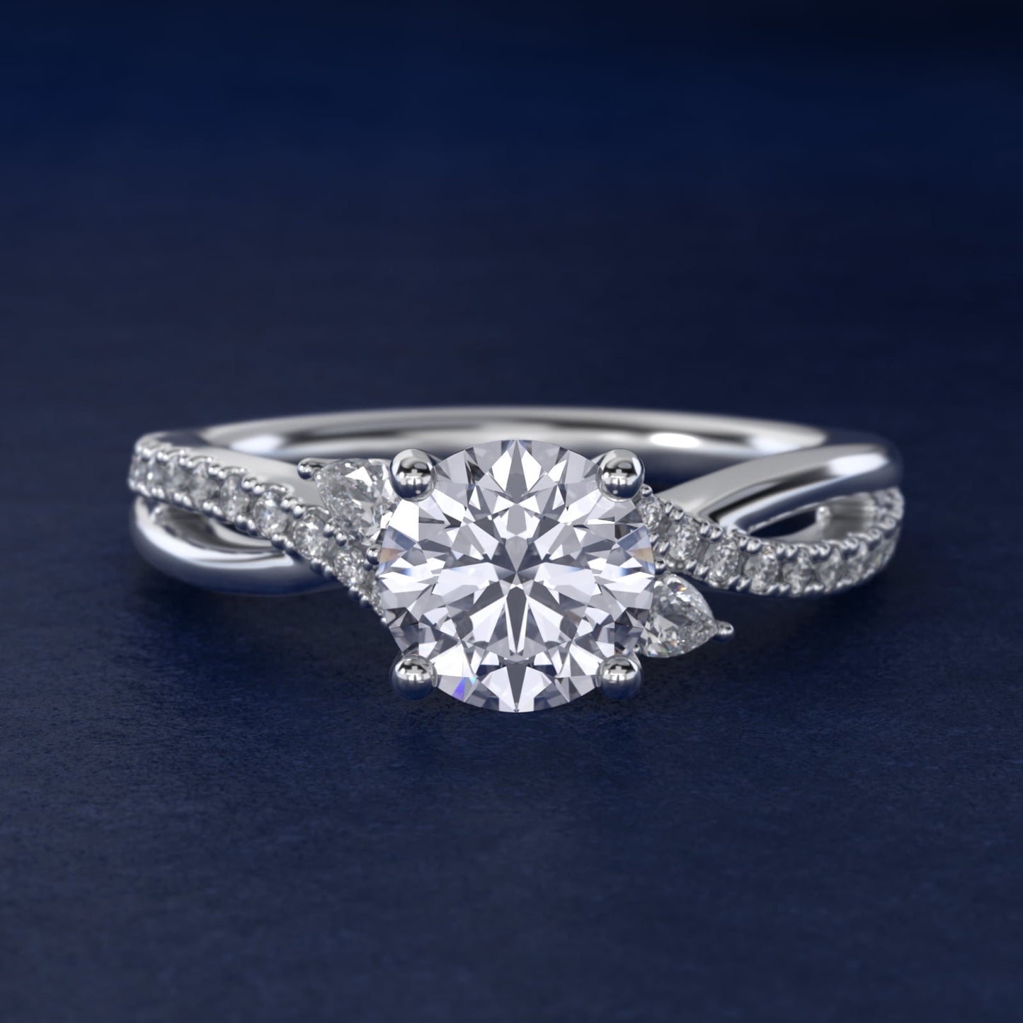 Romantic Diamond Floral Asymmetrical Twist Engagement Ring in 14k White Gold (1/4 ct. tw.) - Round Center