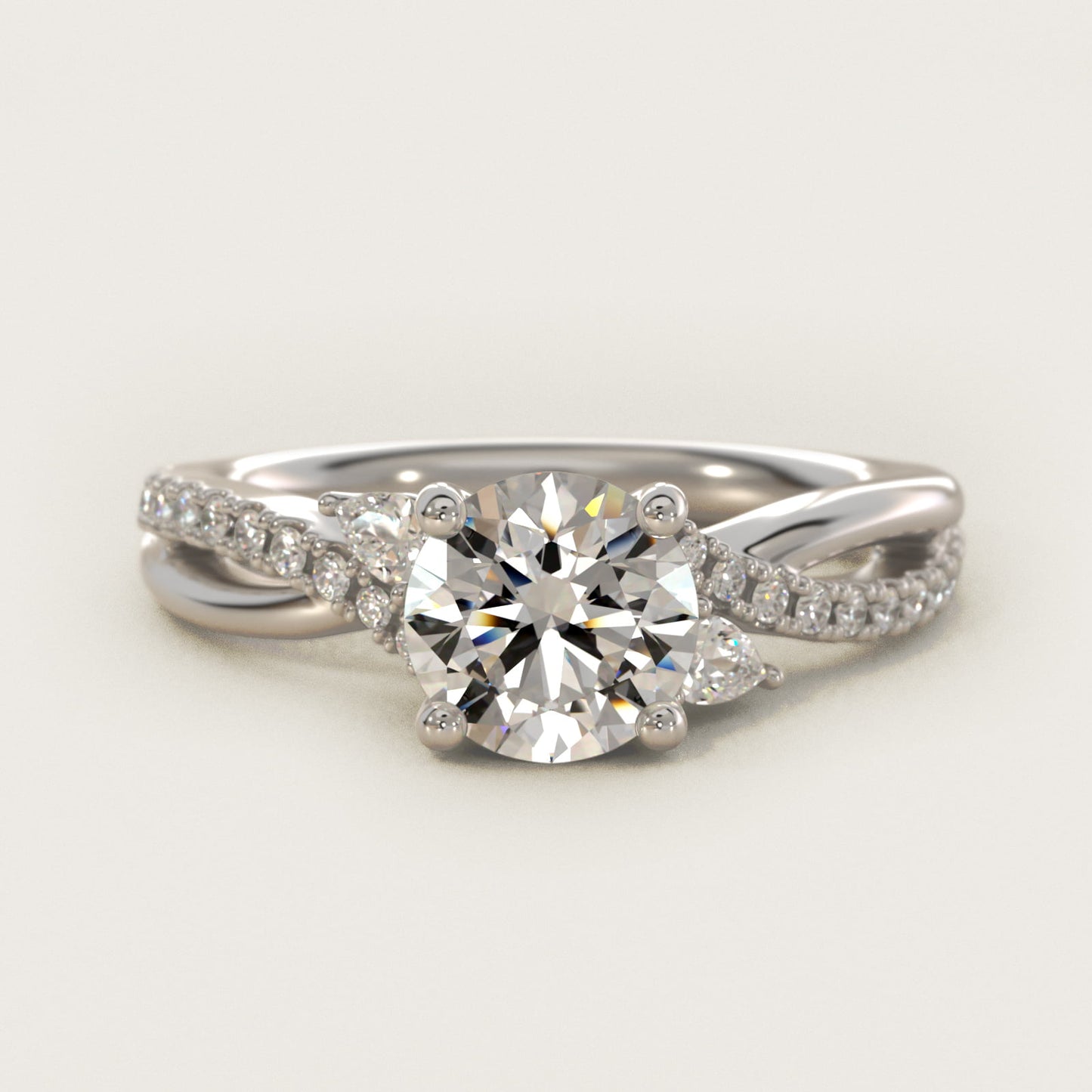 Romantic Diamond Floral Asymmetrical Twist Engagement Ring in 14k White Gold (1/4 ct. tw.) - Round Center