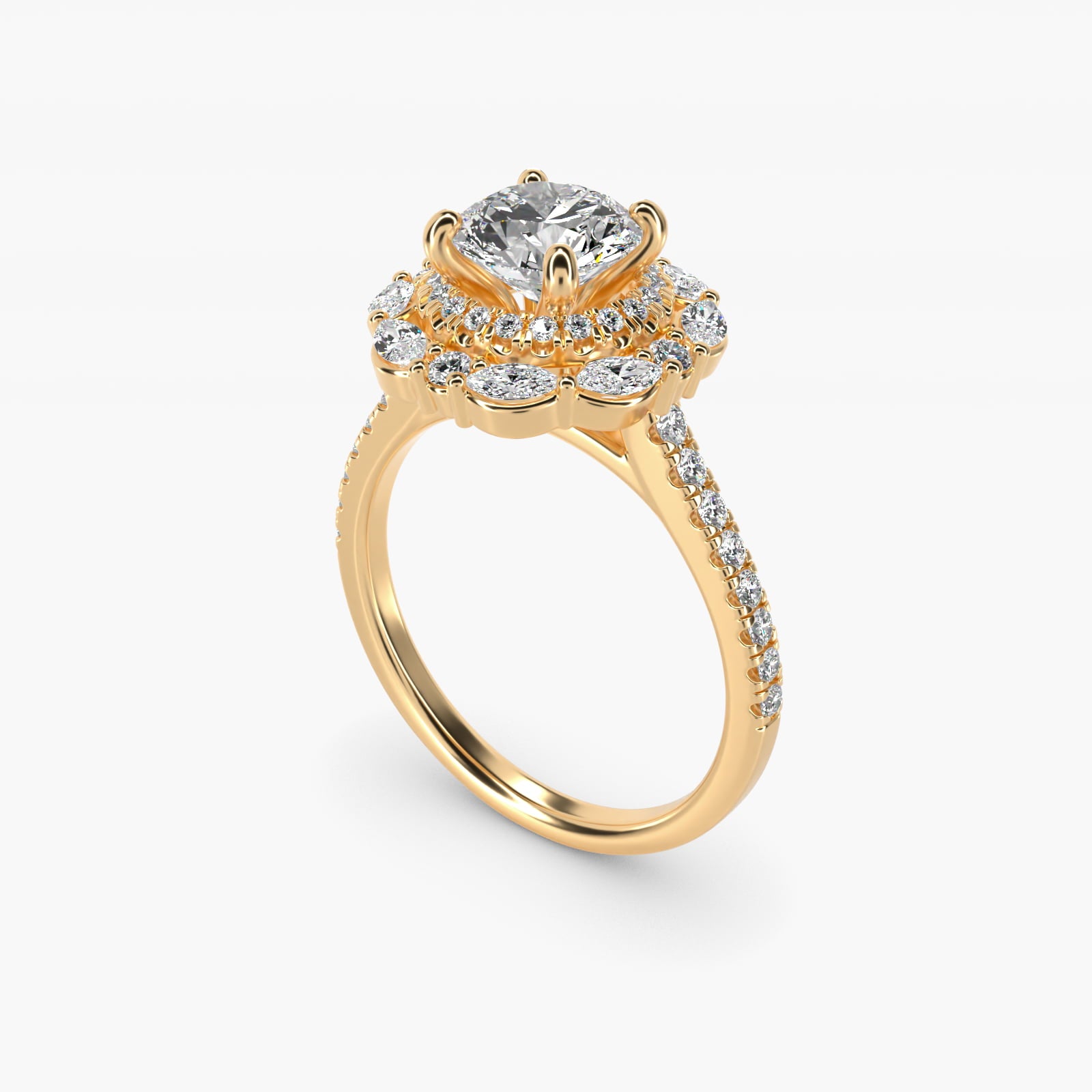 Romantic Diamond Floral Halo Engagement Ring in 18k Yellow Gold (1/2 ct. tw.) - Round Center