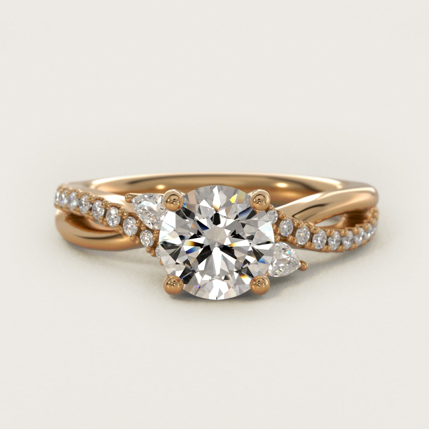 Romantic Diamond Floral Asymmetrical Twist Engagement Ring in 14k Yellow Gold (1/4 ct. tw.) - Round Center