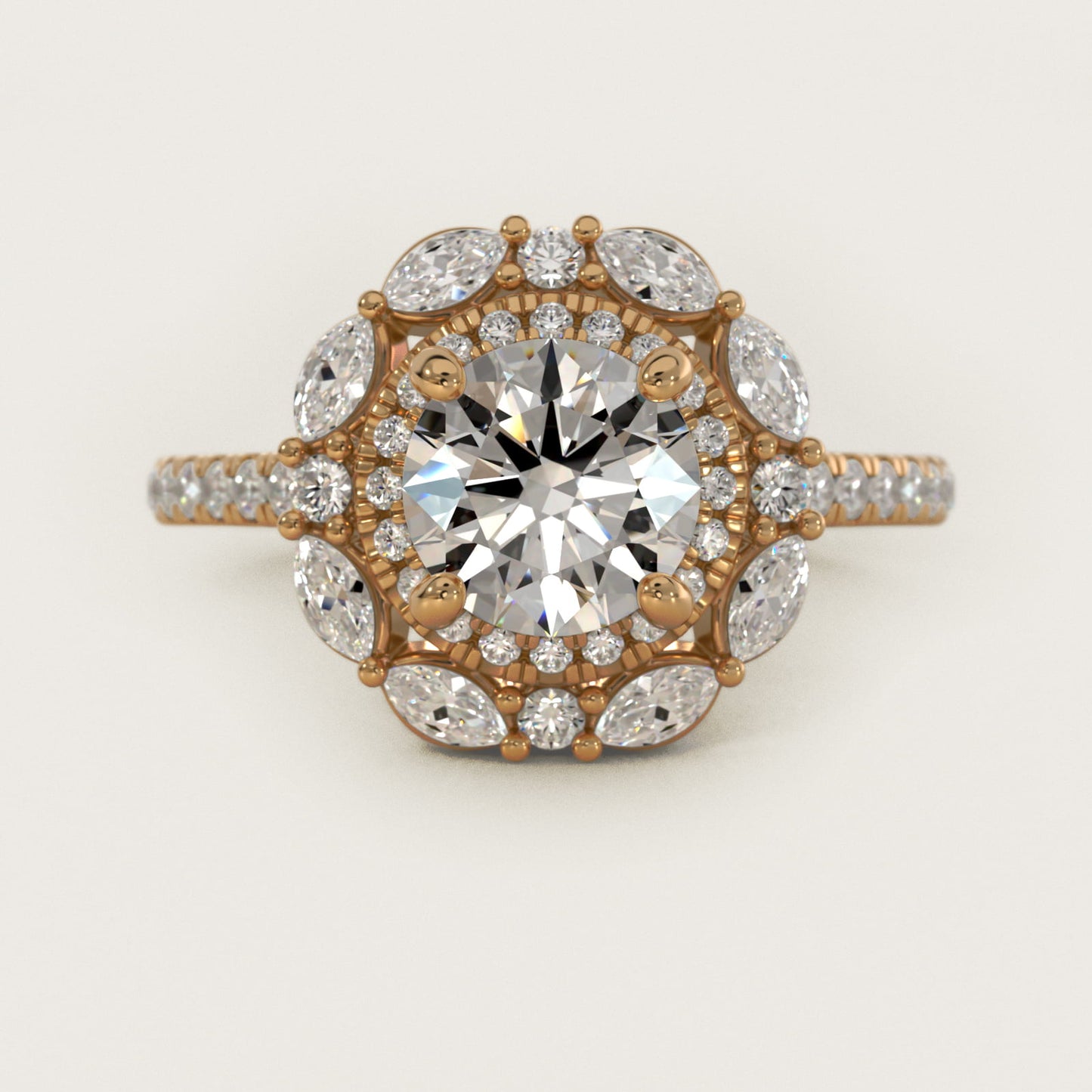 Romantic Diamond Floral Halo Engagement Ring in 14k Yellow Gold (1/2 ct. tw.) - Round Center
