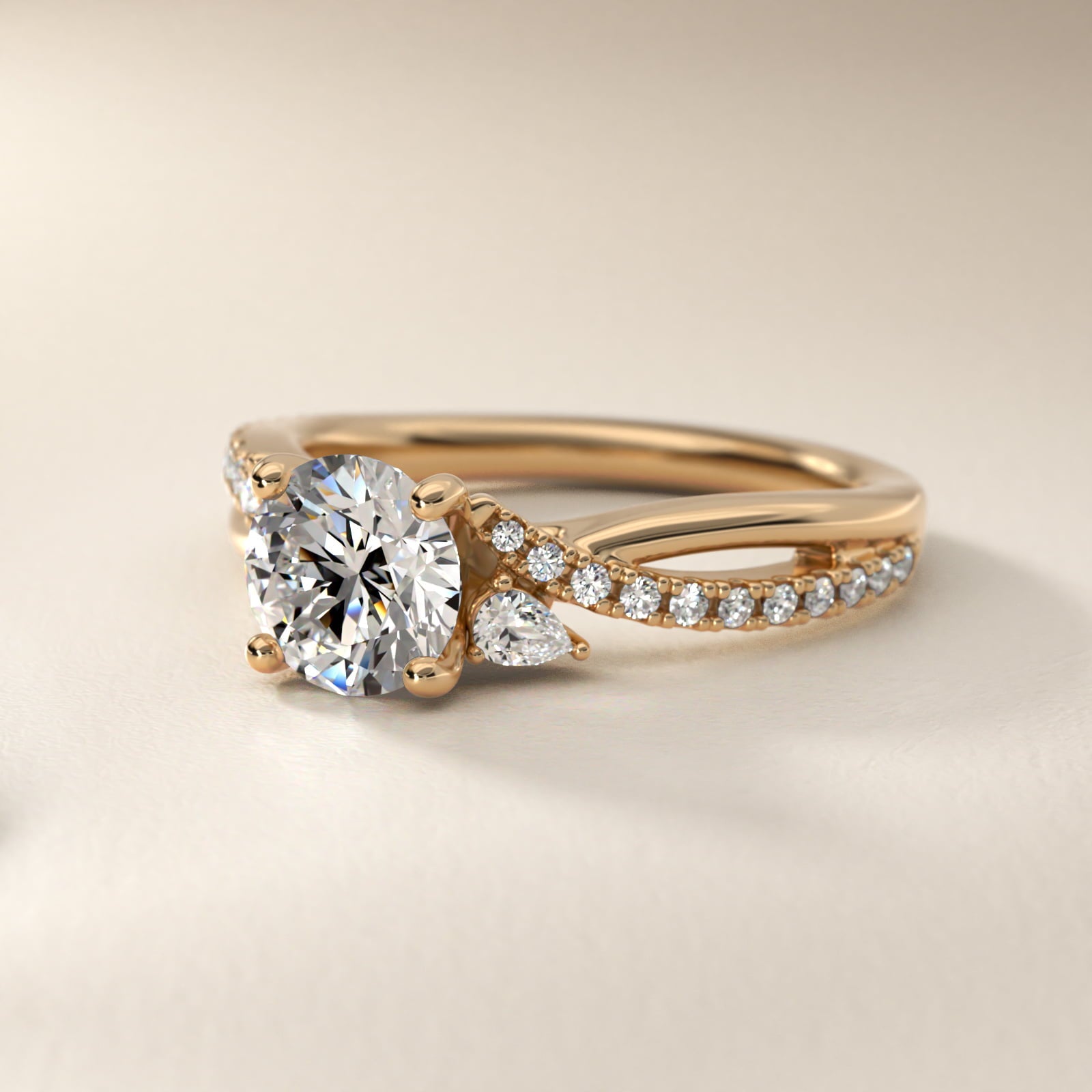Romantic Diamond Floral Asymmetrical Twist Engagement Ring in 14k Yellow Gold (1/4 ct. tw.) - Round Center