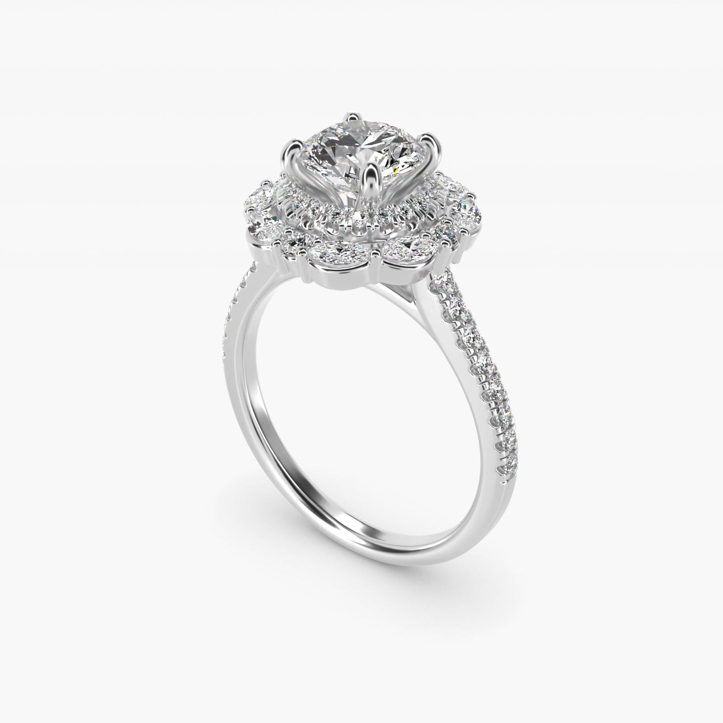 Romantic Diamond Floral Halo Engagement Ring in Platinum (1/2 ct. tw.) - Round Center