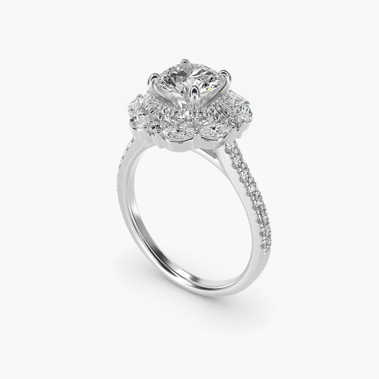 Romantic Diamond Floral Halo Engagement Ring in Platinum (1/2 ct. tw.) - Round Center