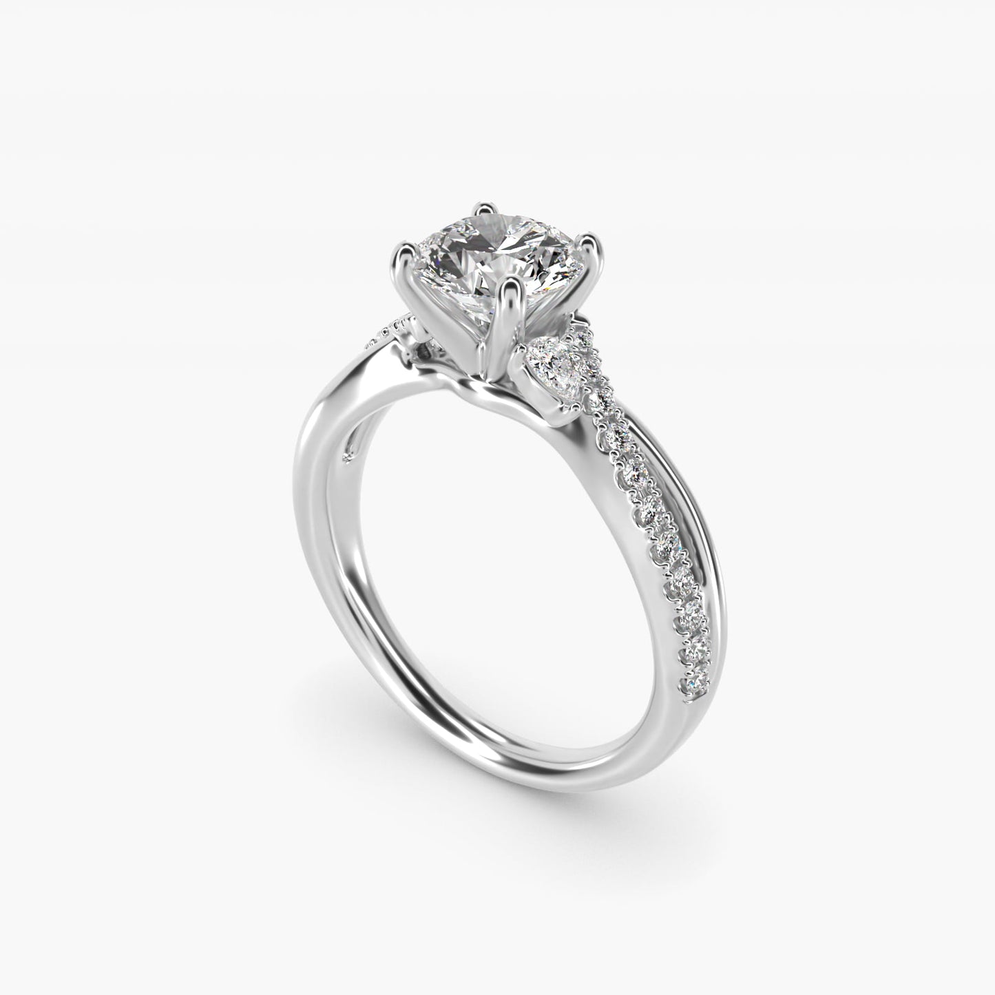 Romantic Diamond Floral Asymmetrical Twist Engagement Ring in Platinum (1/4 ct. tw.) - Round Center