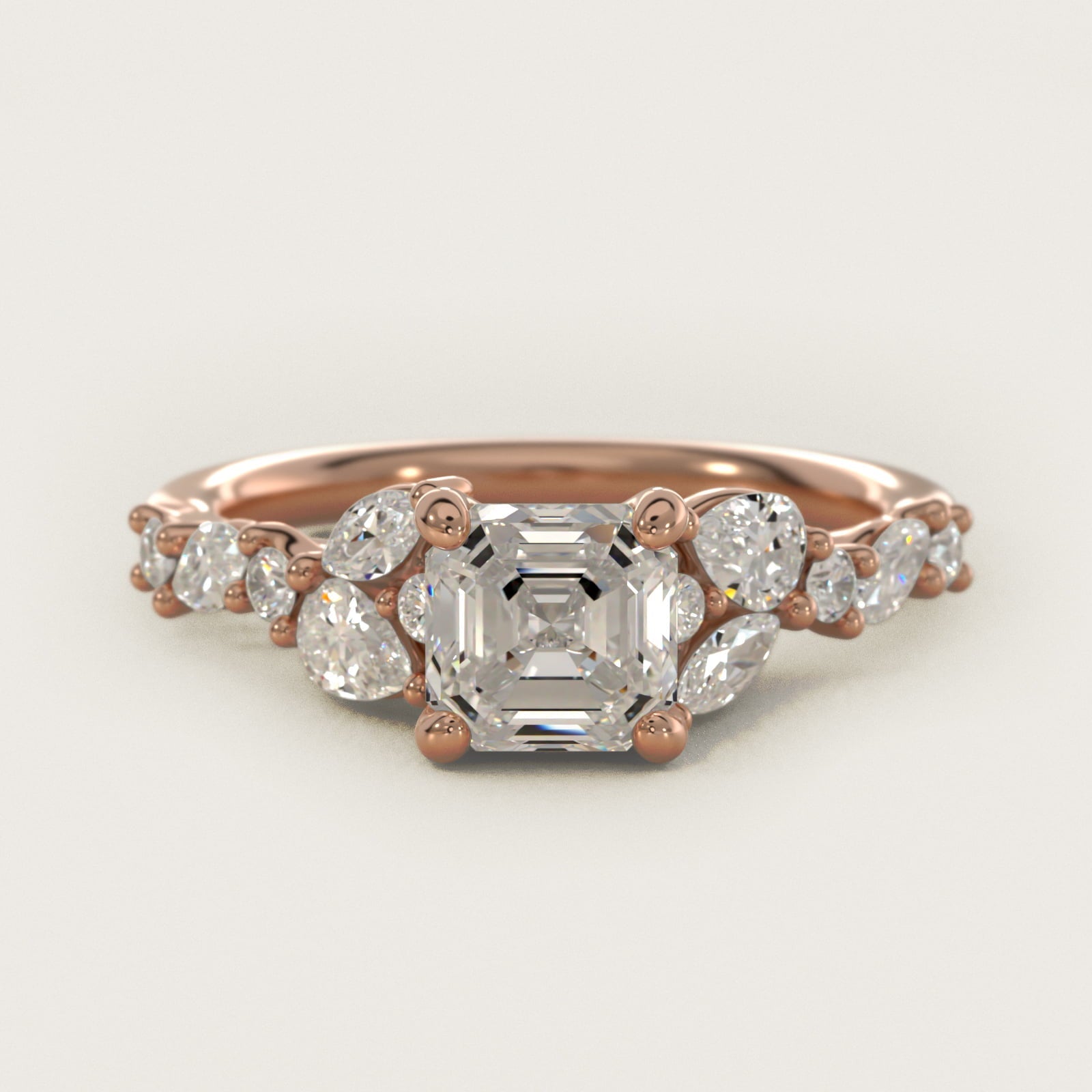 Romantic Pear and Round Diamond Twist Engagement Ring in 18k Rose Gold (1/2 ct. tw.) - Asscher Center