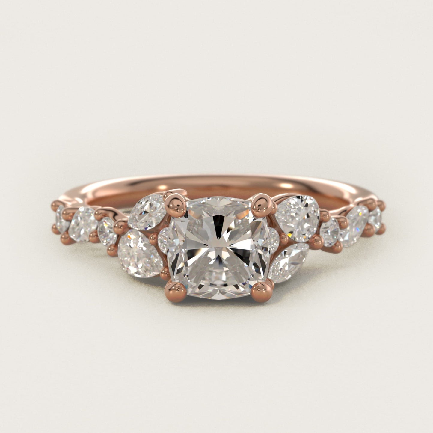 Romantic Pear and Round Diamond Twist Engagement Ring in 14k Rose Gold (1/2 ct. tw.) - Cushion Center