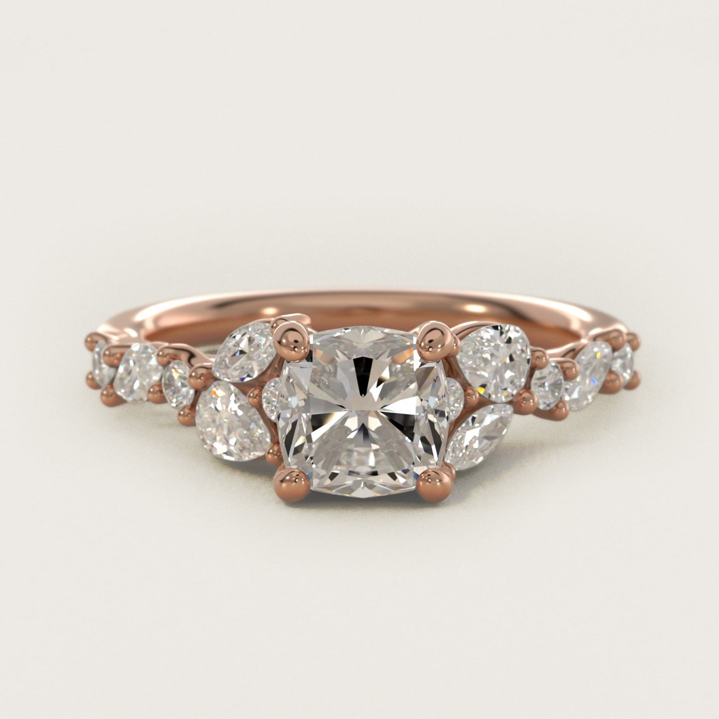 Romantic Pear and Round Diamond Twist Engagement Ring in 18k Rose Gold (1/2 ct. tw.) - Cushion Center