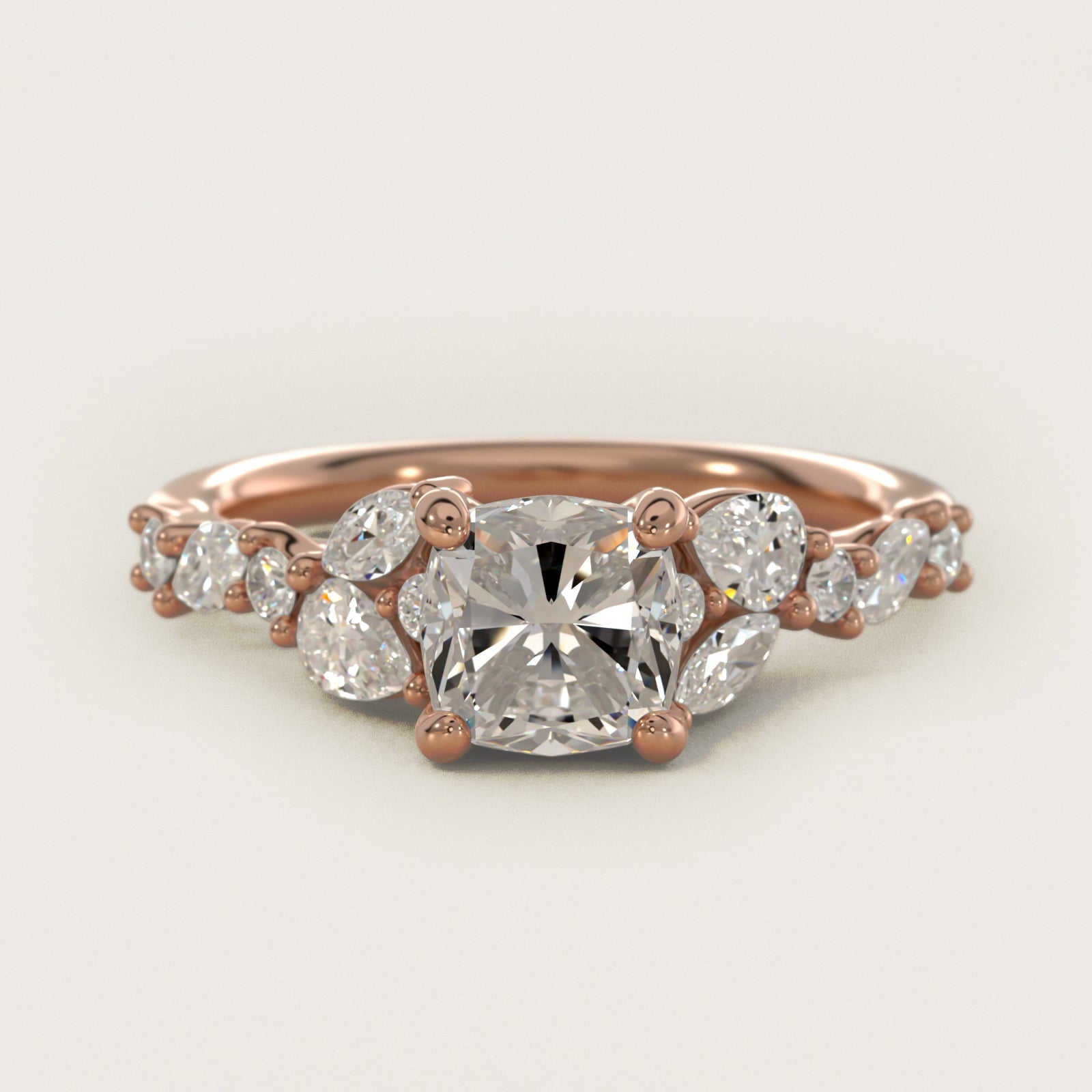 Romantic Pear and Round Diamond Twist Engagement Ring in 18k Rose Gold (1/2 ct. tw.) - Cushion Center