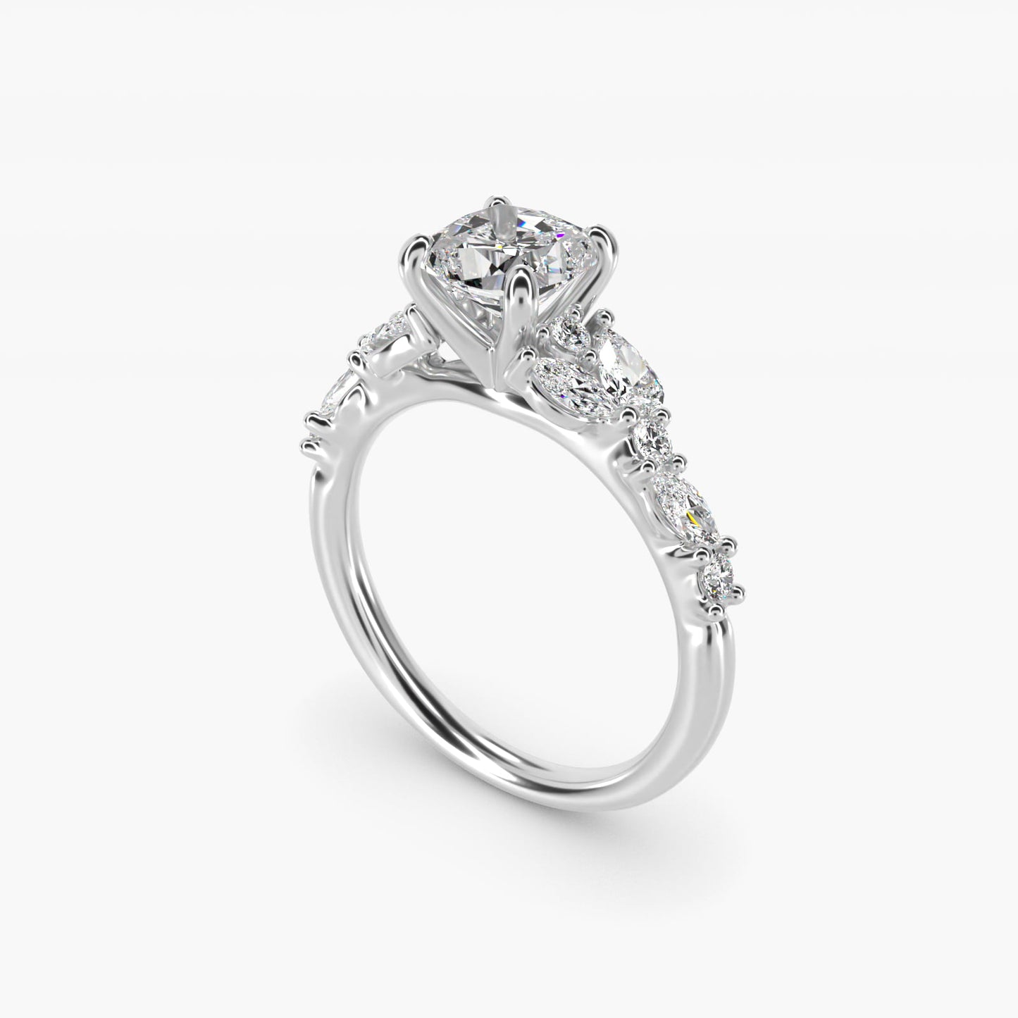 Romantic Pear and Round Diamond Twist Engagement Ring in 14k White Gold (1/2 ct. tw.) - Cushion Center