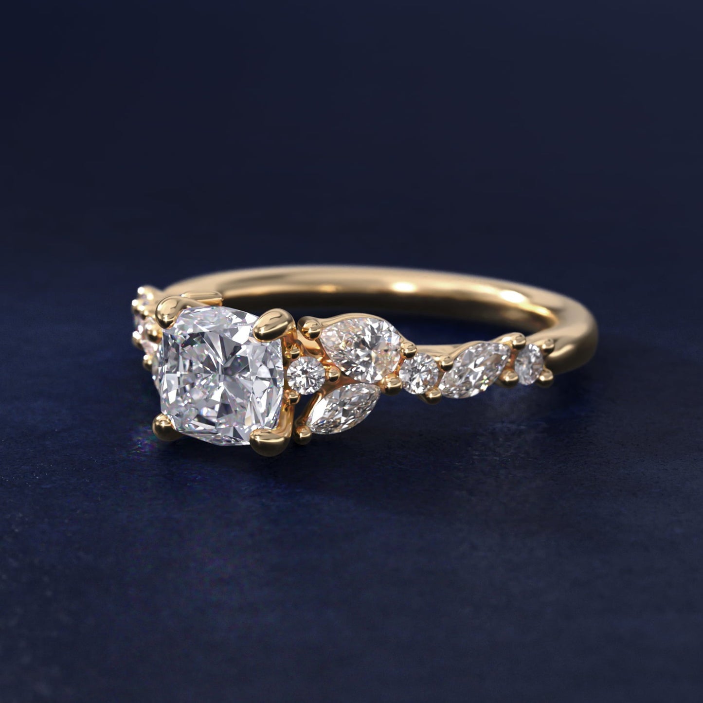 Romantic Pear and Round Diamond Twist Engagement Ring in 18k Yellow Gold (1/2 ct. tw.) - Cushion Center