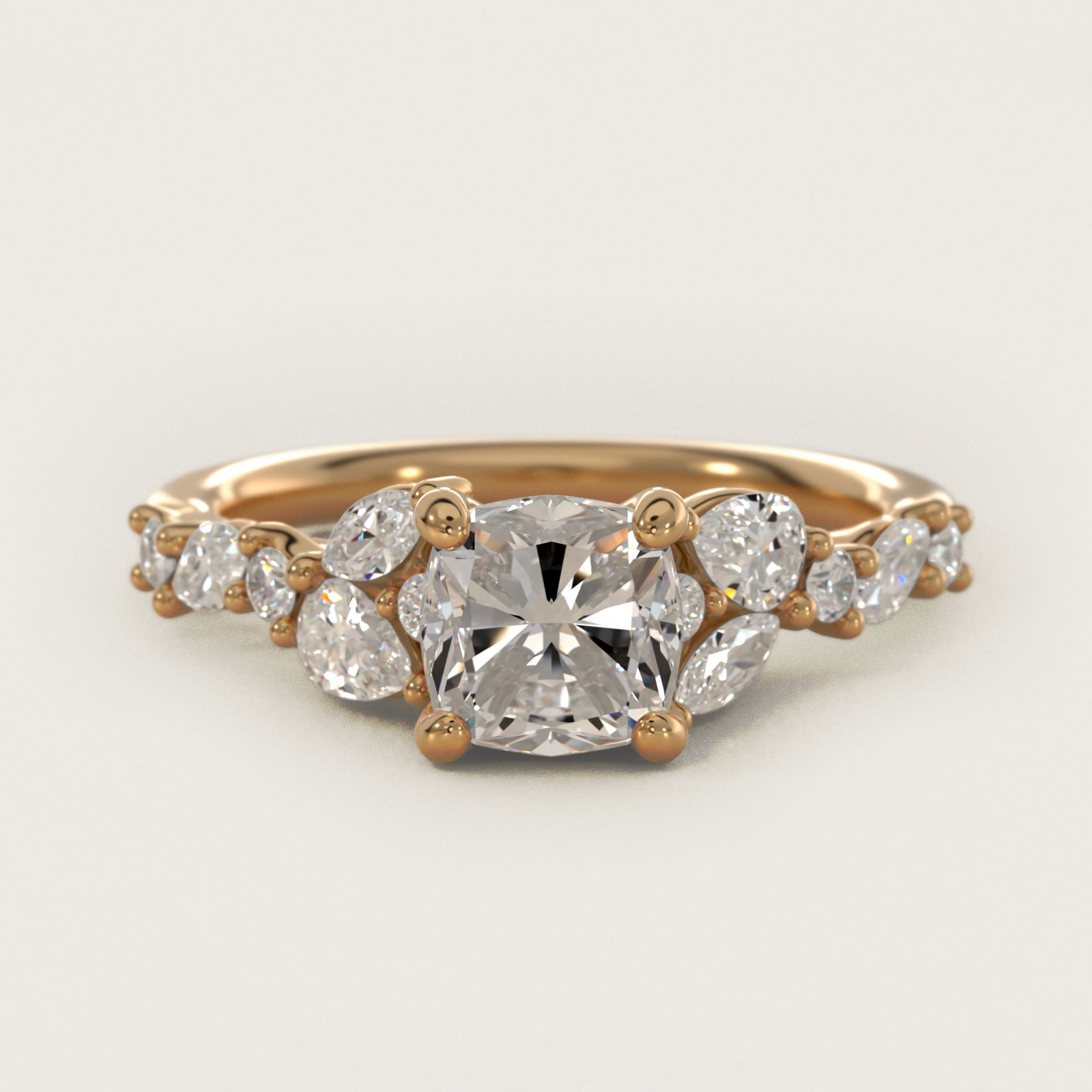 Romantic Pear and Round Diamond Twist Engagement Ring in 14k Yellow Gold (1/2 ct. tw.) - Cushion Center