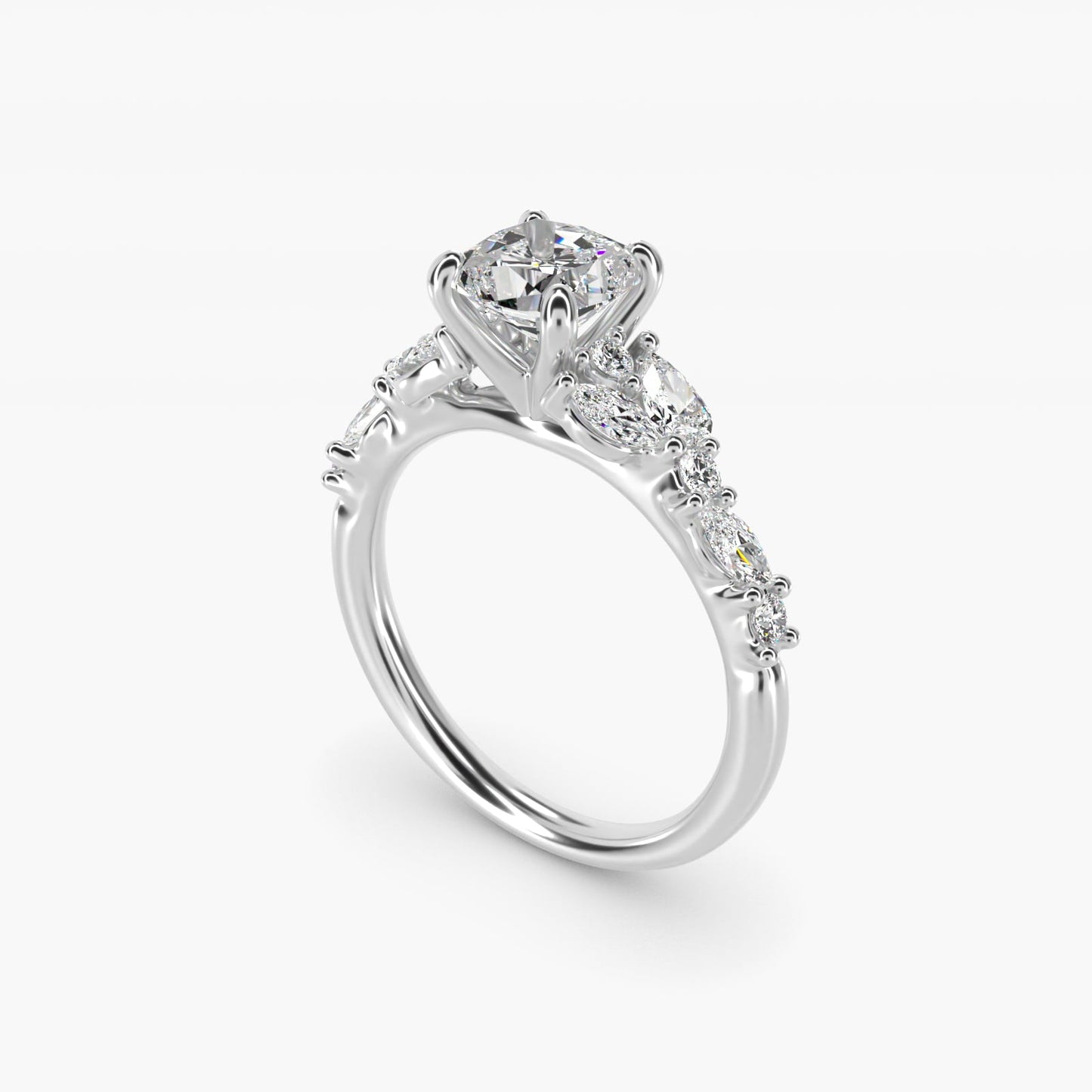Romantic Pear and Round Diamond Twist Engagement Ring in Platinum (1/2 ct. tw.) - Cushion Center