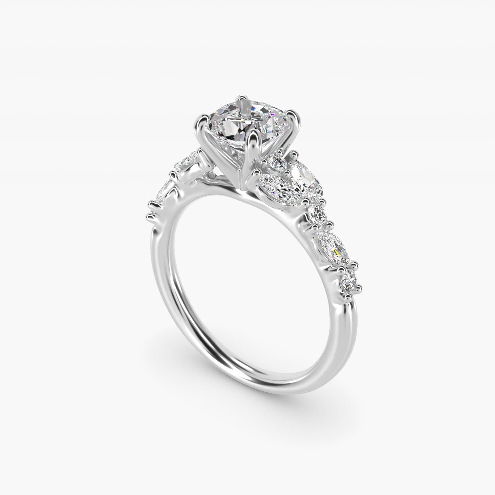 Romantic Pear and Round Diamond Twist Engagement Ring in Platinum (1/2 ct. tw.) - Cushion Center