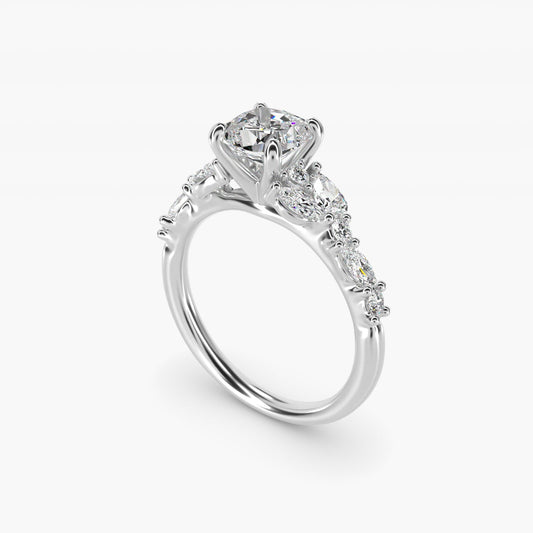 Romantic Pear and Round Diamond Twist Engagement Ring in Platinum (1/2 ct. tw.) - Cushion Center