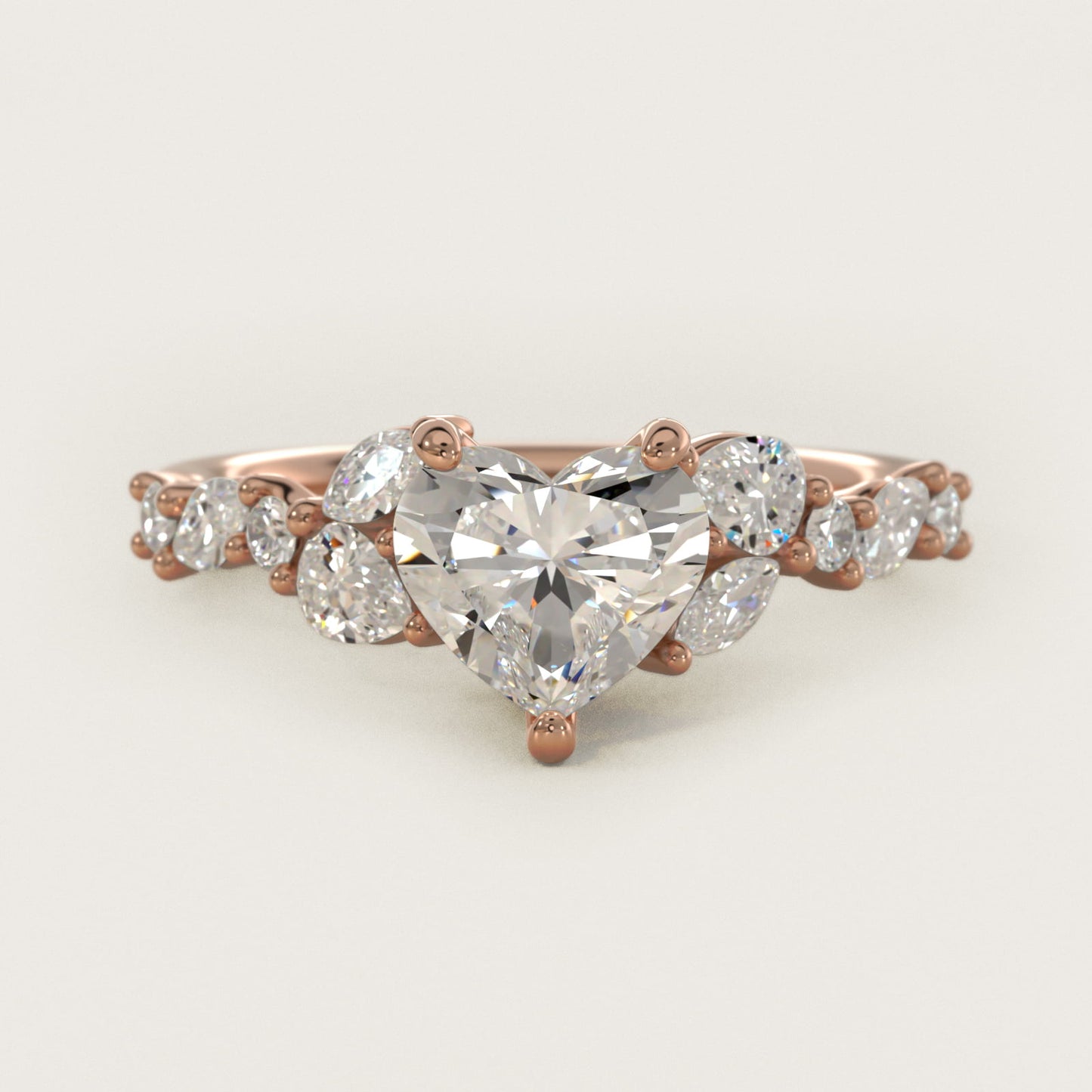 Romantic Pear and Round Diamond Twist Engagement Ring in 14k Rose Gold (1/2 ct. tw.) - Heart Center