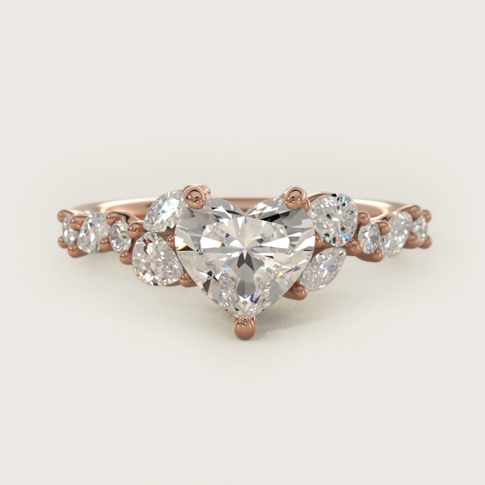 Romantic Pear and Round Diamond Twist Engagement Ring in 18k Rose Gold (1/2 ct. tw.) - Heart Center