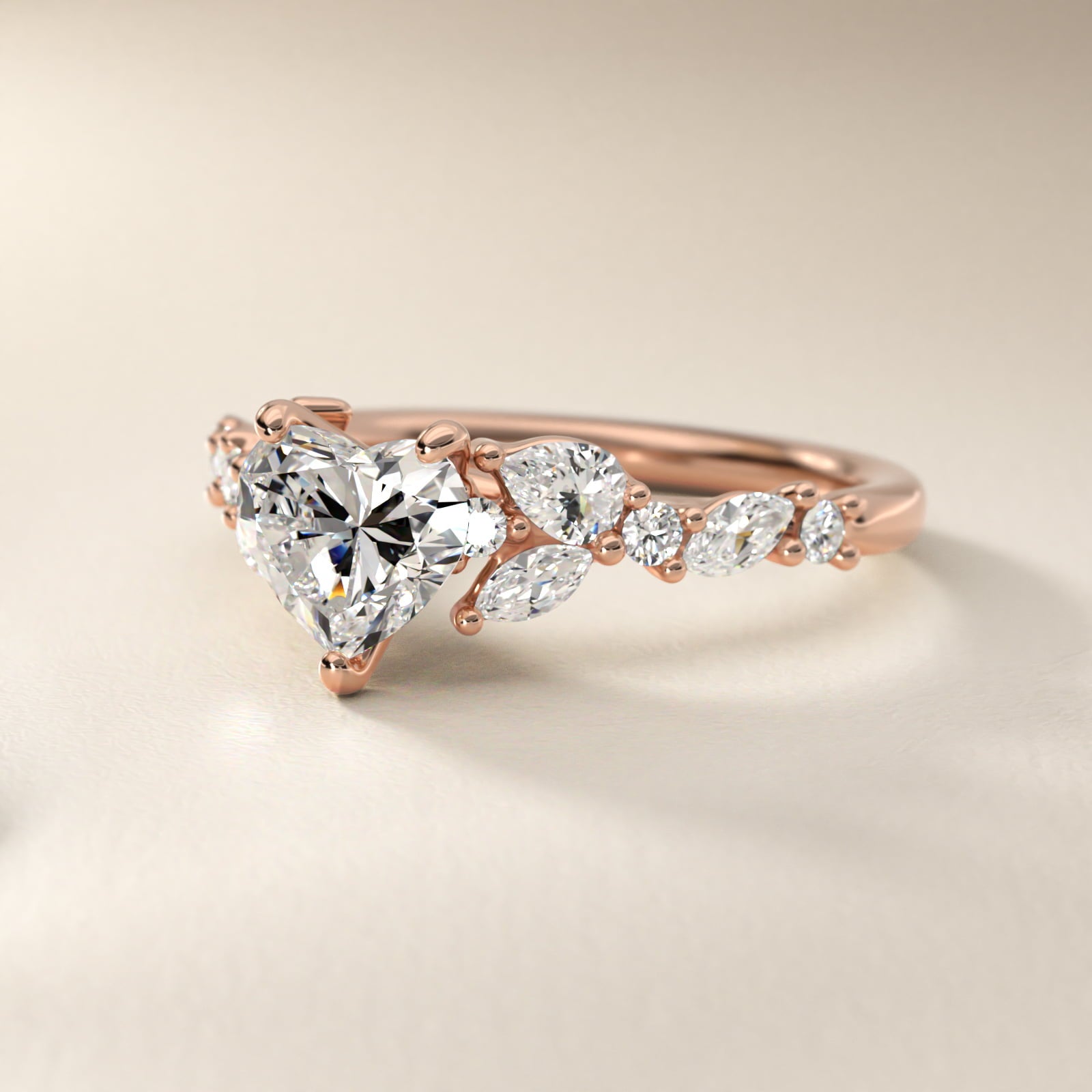 Romantic Pear and Round Diamond Twist Engagement Ring in 14k Rose Gold (1/2 ct. tw.) - Heart Center