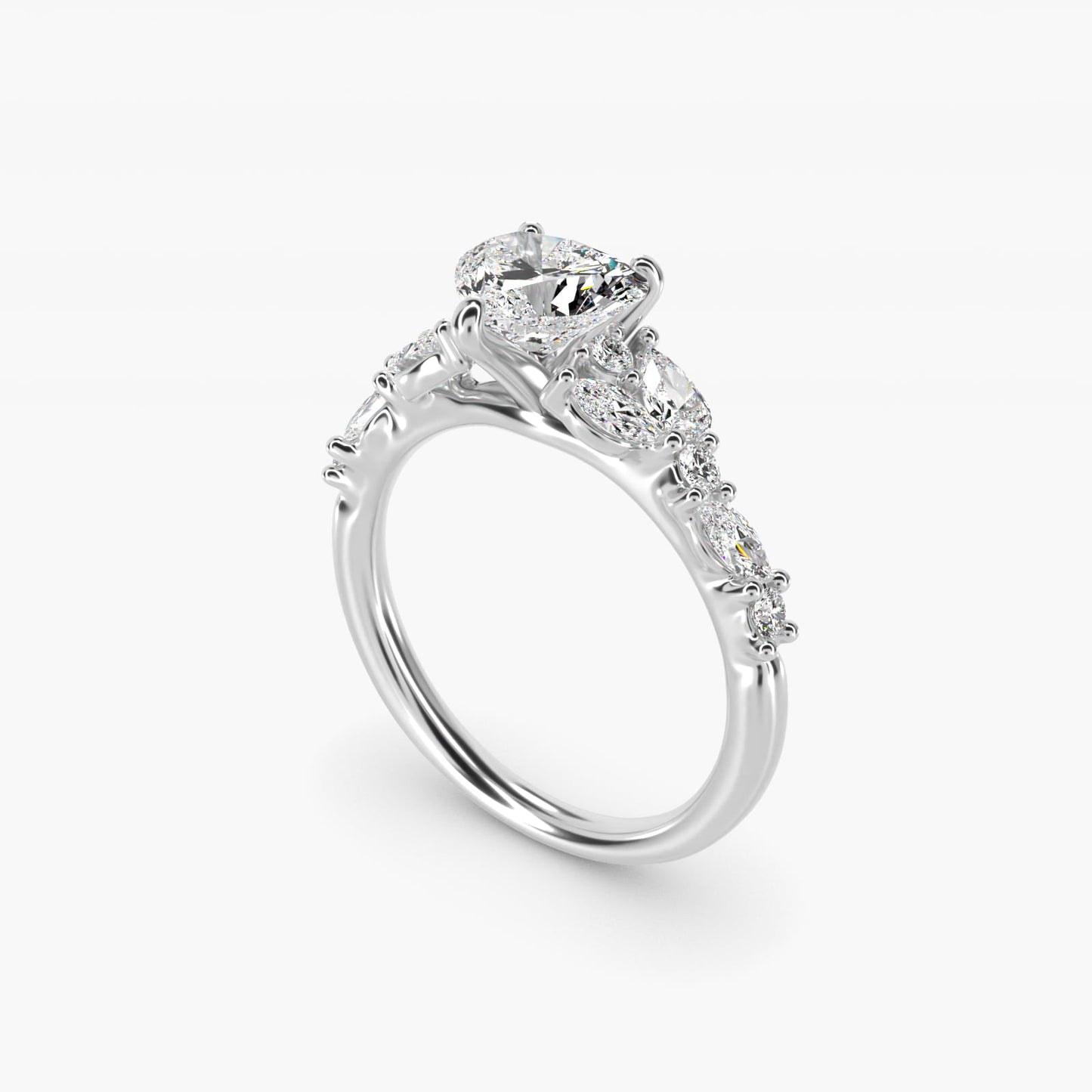 Romantic Pear and Round Diamond Twist Engagement Ring in 14k White Gold (1/2 ct. tw.) - Heart Center