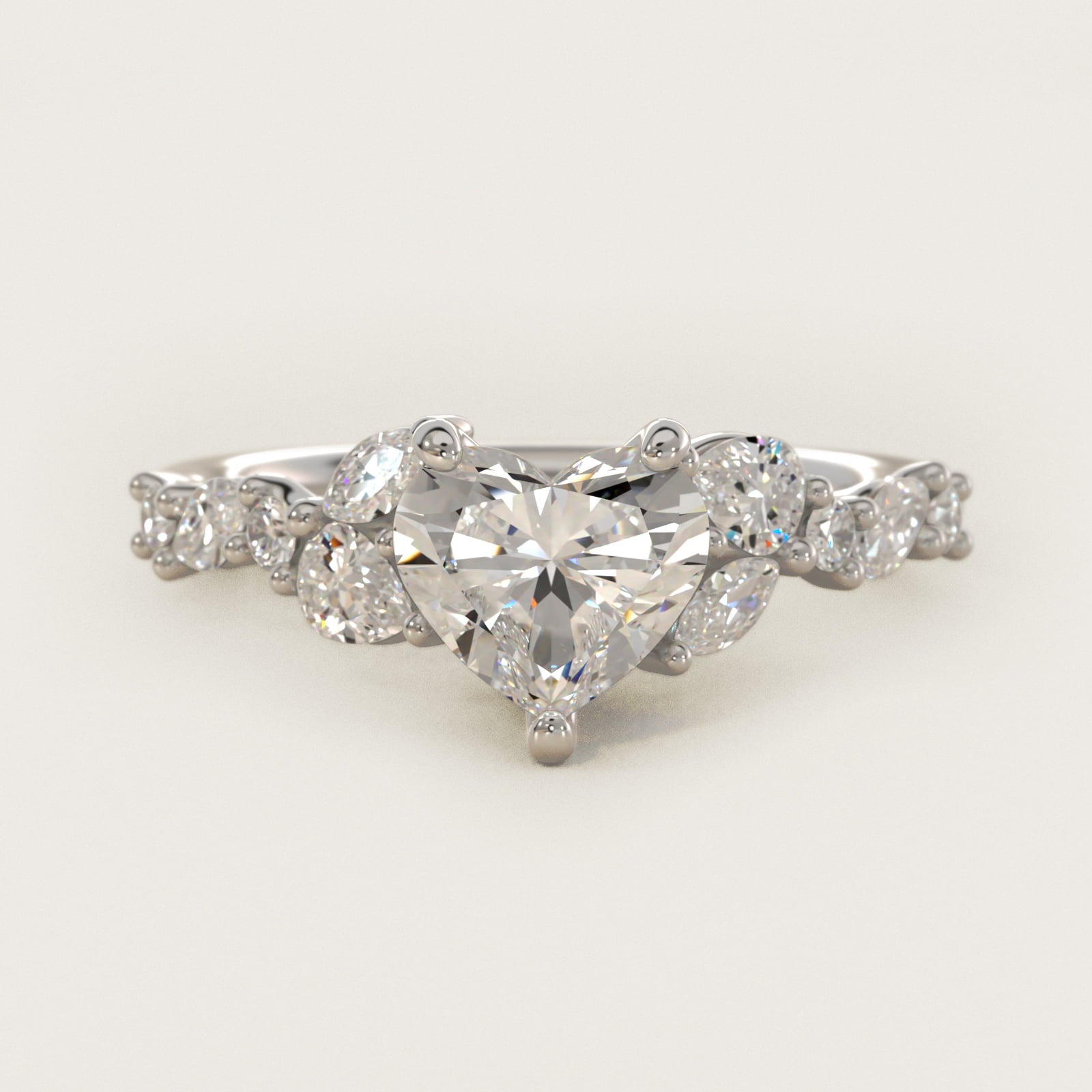 Romantic Pear and Round Diamond Twist Engagement Ring in 14k White Gold (1/2 ct. tw.) - Heart Center