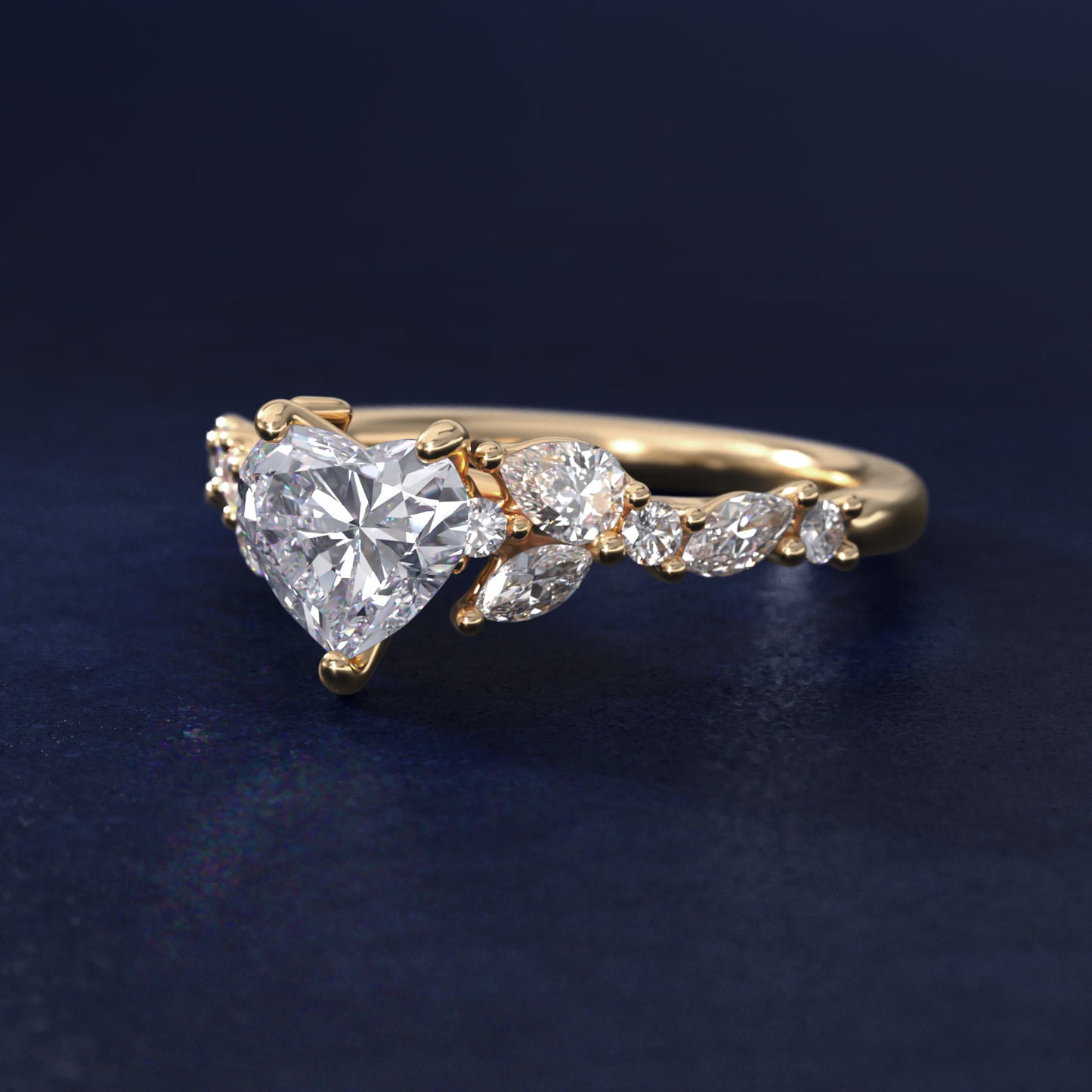 Romantic Pear and Round Diamond Twist Engagement Ring in 14k Yellow Gold (1/2 ct. tw.) - Heart Center