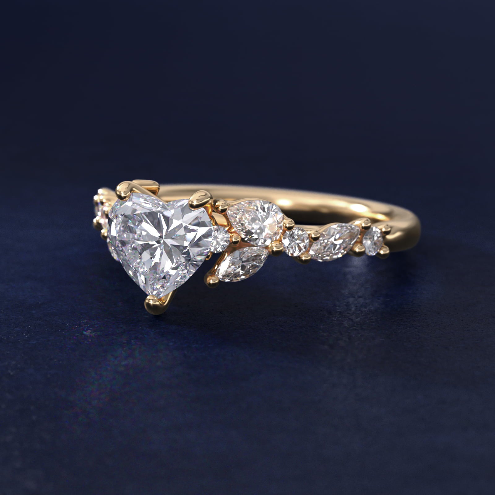Romantic Pear and Round Diamond Twist Engagement Ring in 14k Yellow Gold (1/2 ct. tw.) - Heart Center