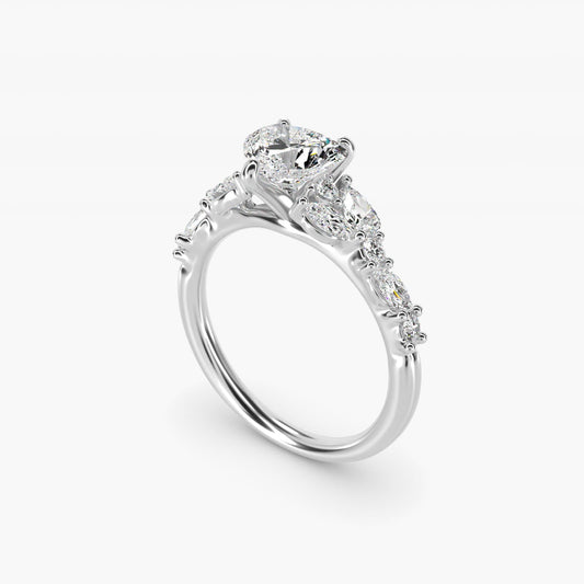 Romantic Pear and Round Diamond Twist Engagement Ring in Platinum (1/2 ct. tw.) - Heart Center