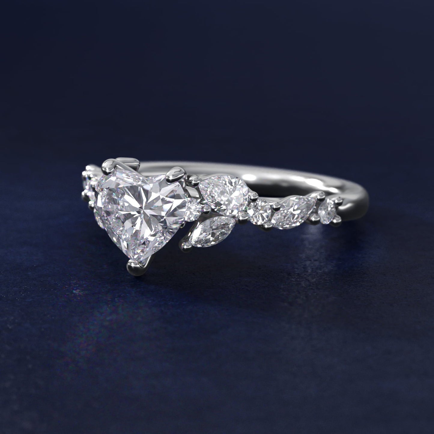 Romantic Pear and Round Diamond Twist Engagement Ring in Platinum (1/2 ct. tw.) - Heart Center