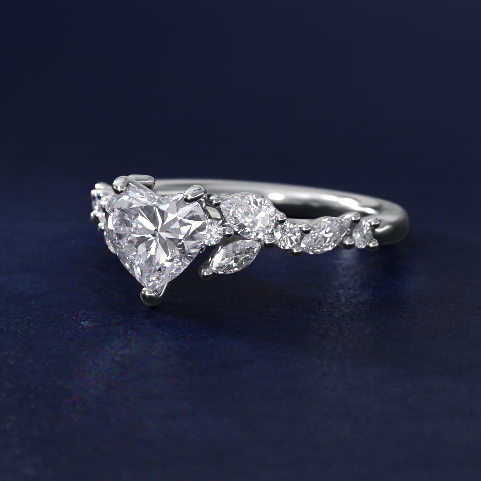 Romantic Pear and Round Diamond Twist Engagement Ring in Platinum (1/2 ct. tw.) - Heart Center