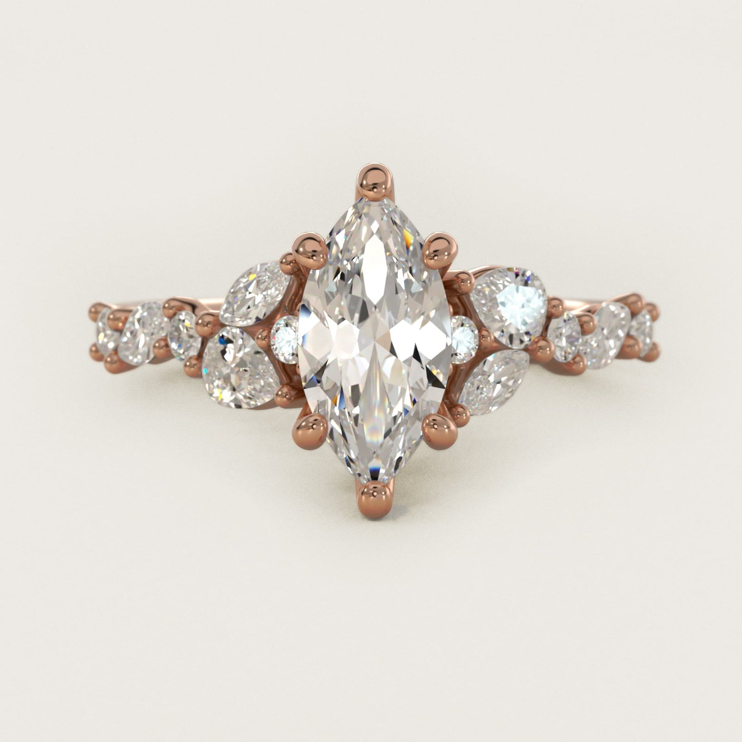 Romantic Pear and Round Diamond Twist Engagement Ring in 14k Rose Gold (1/2 ct. tw.) - Marquise Center