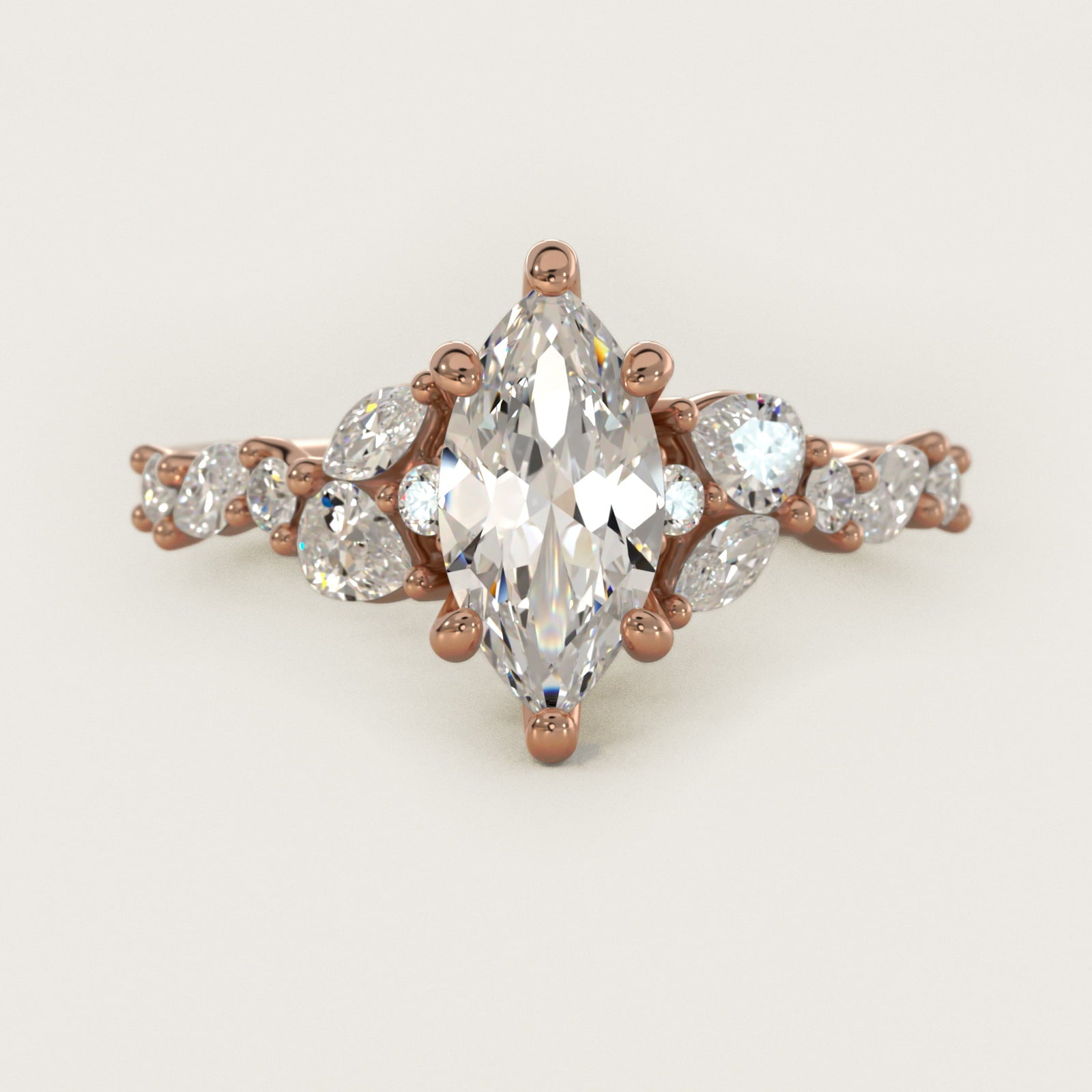 Romantic Pear and Round Diamond Twist Engagement Ring in 14k Rose Gold (1/2 ct. tw.) - Marquise Center
