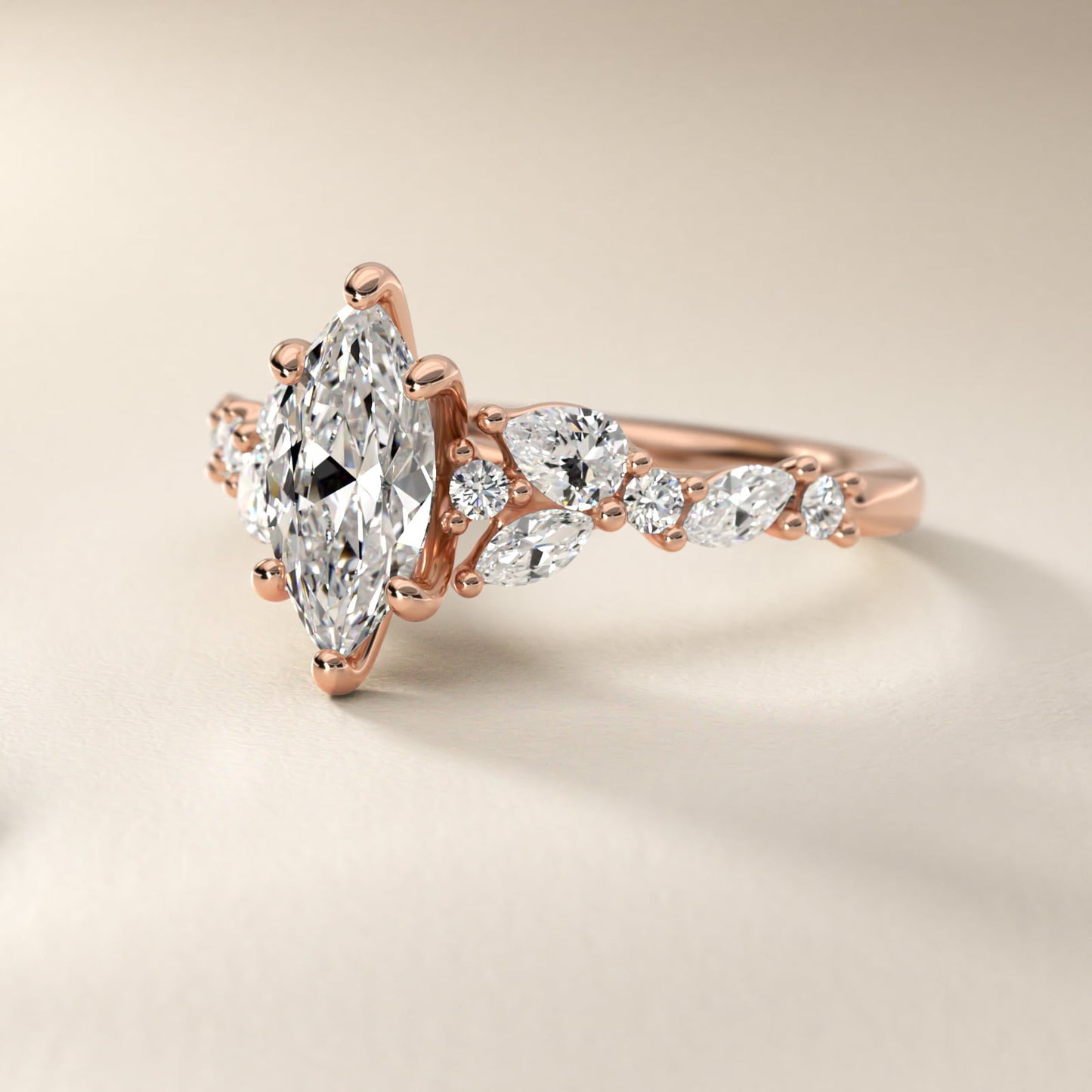 Romantic Pear and Round Diamond Twist Engagement Ring in 14k Rose Gold (1/2 ct. tw.) - Marquise Center