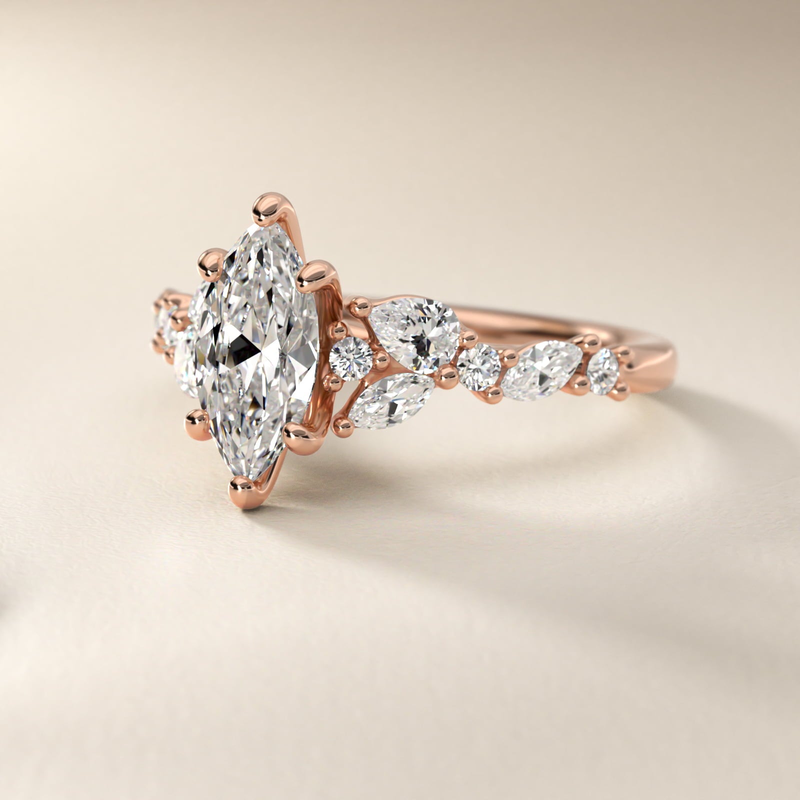 Romantic Pear and Round Diamond Twist Engagement Ring in 14k Rose Gold (1/2 ct. tw.) - Marquise Center