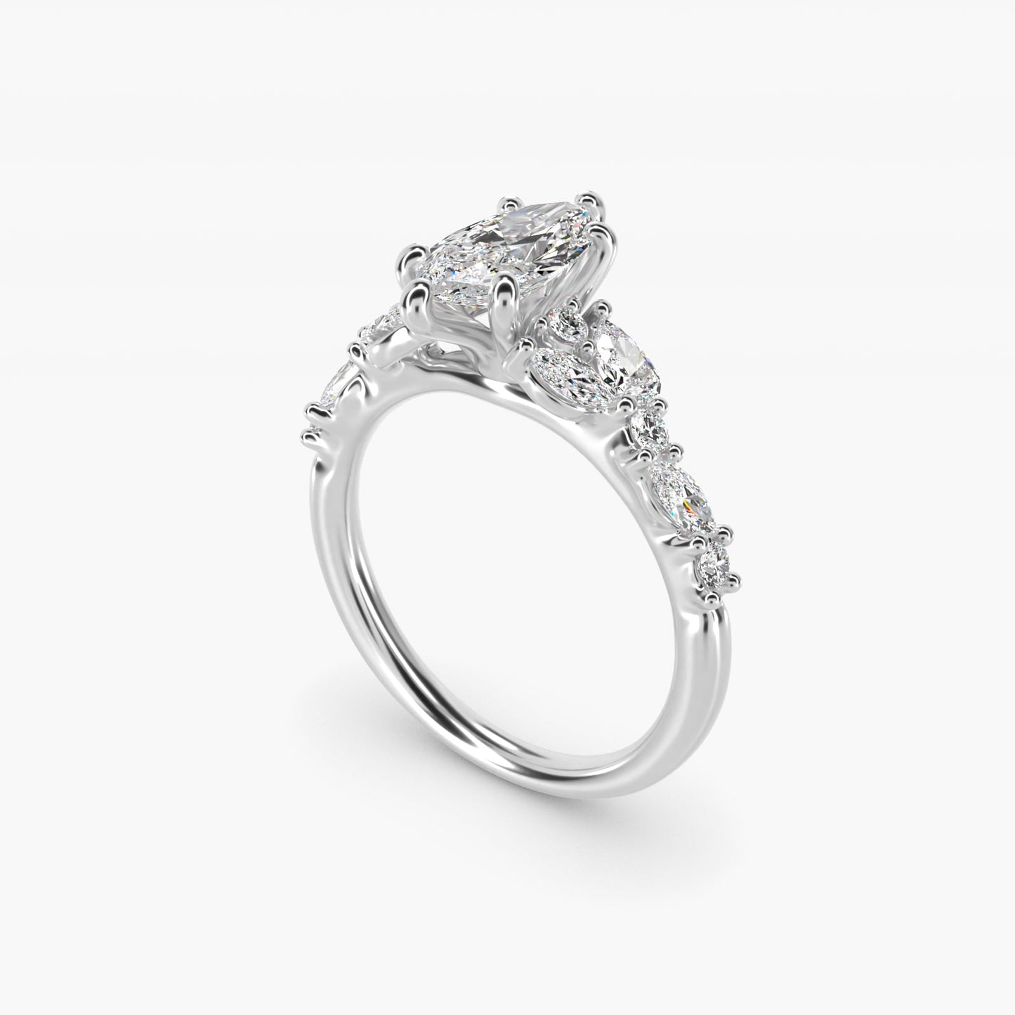 Romantic Pear and Round Diamond Twist Engagement Ring in 14k White Gold (1/2 ct. tw.) - Marquise Center
