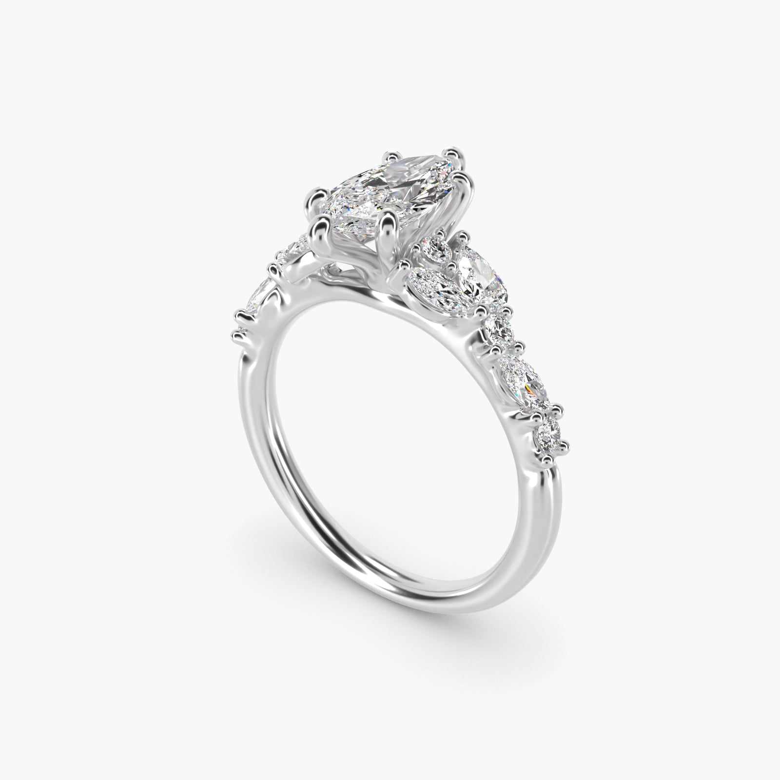 Romantic Pear and Round Diamond Twist Engagement Ring in 14k White Gold (1/2 ct. tw.) - Marquise Center