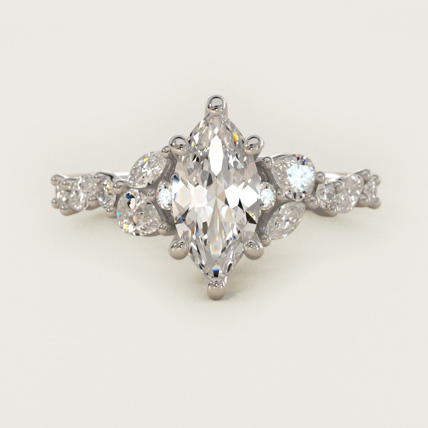 Romantic Pear and Round Diamond Twist Engagement Ring in 14k White Gold (1/2 ct. tw.) - Marquise Center