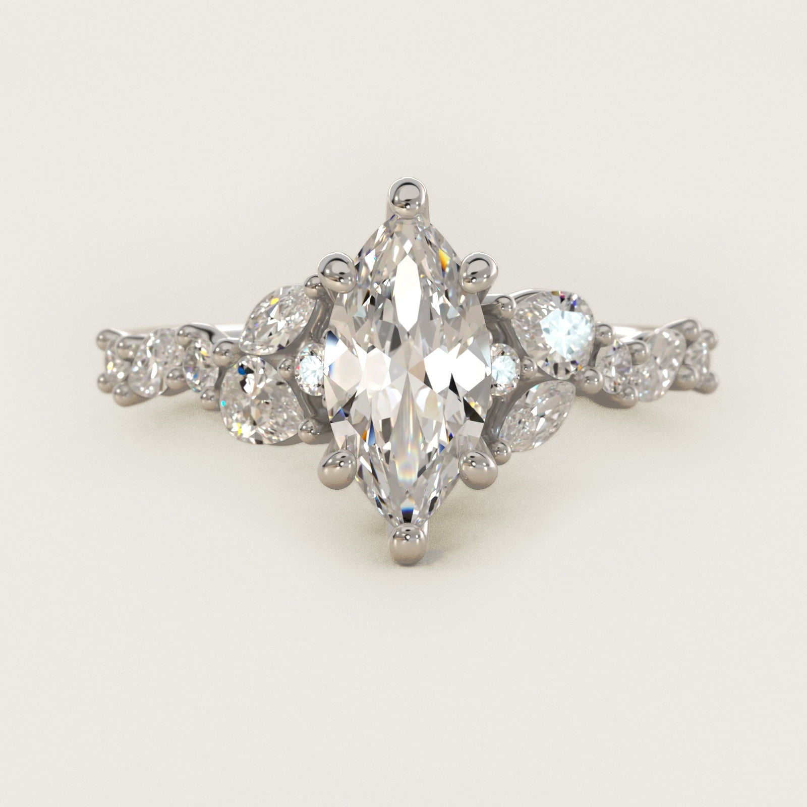 Romantic Pear and Round Diamond Twist Engagement Ring in 14k White Gold (1/2 ct. tw.) - Marquise Center