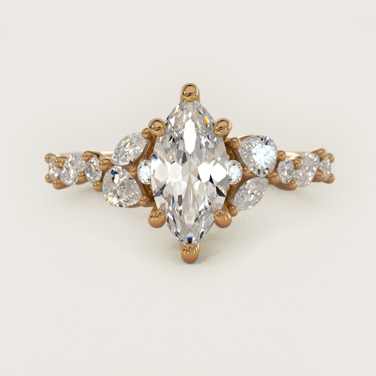 Romantic Pear and Round Diamond Twist Engagement Ring in 14k Yellow Gold (1/2 ct. tw.) - Marquise Center