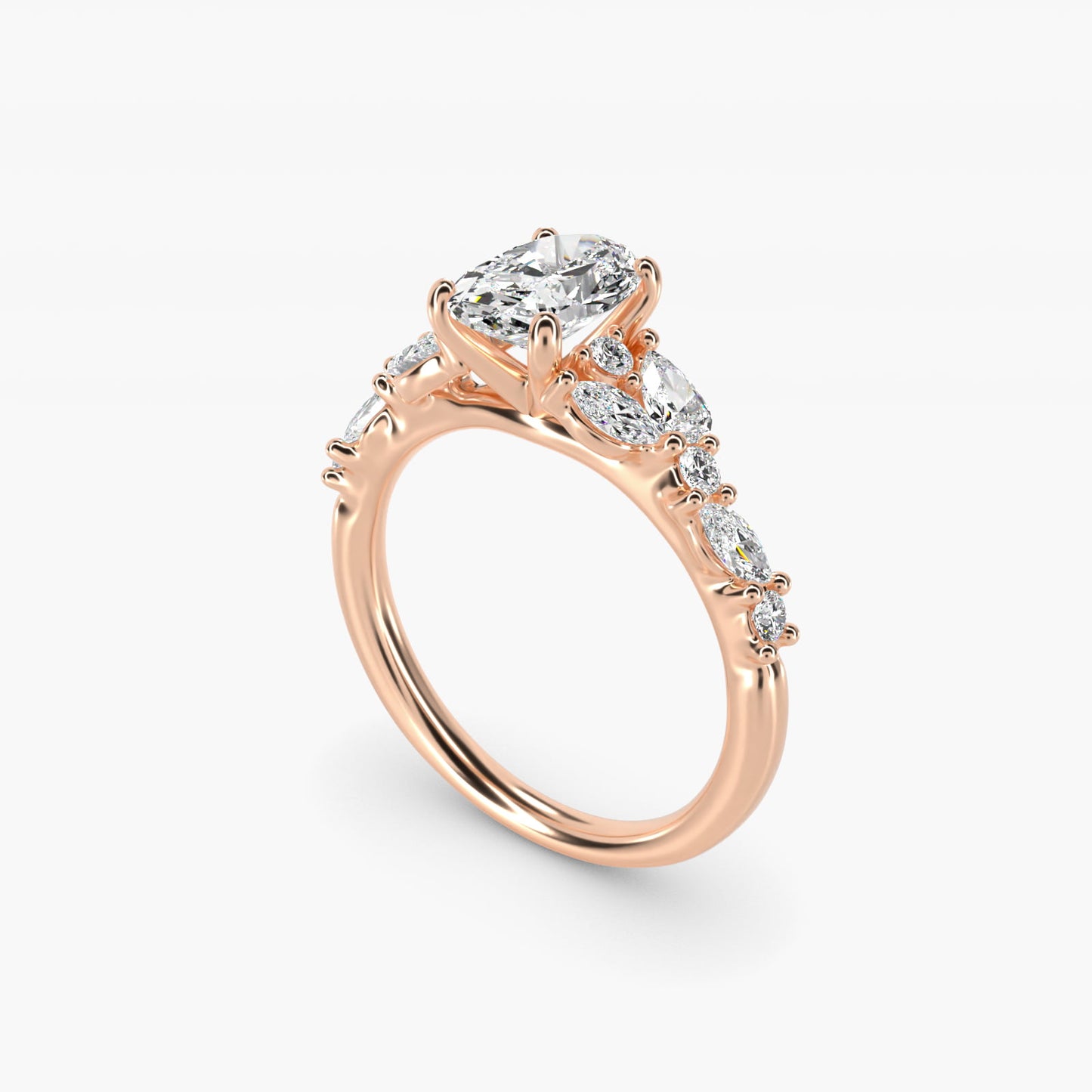 Romantic Pear and Round Diamond Twist Engagement Ring in 14k Rose Gold (1/2 ct. tw.) - Oval Center