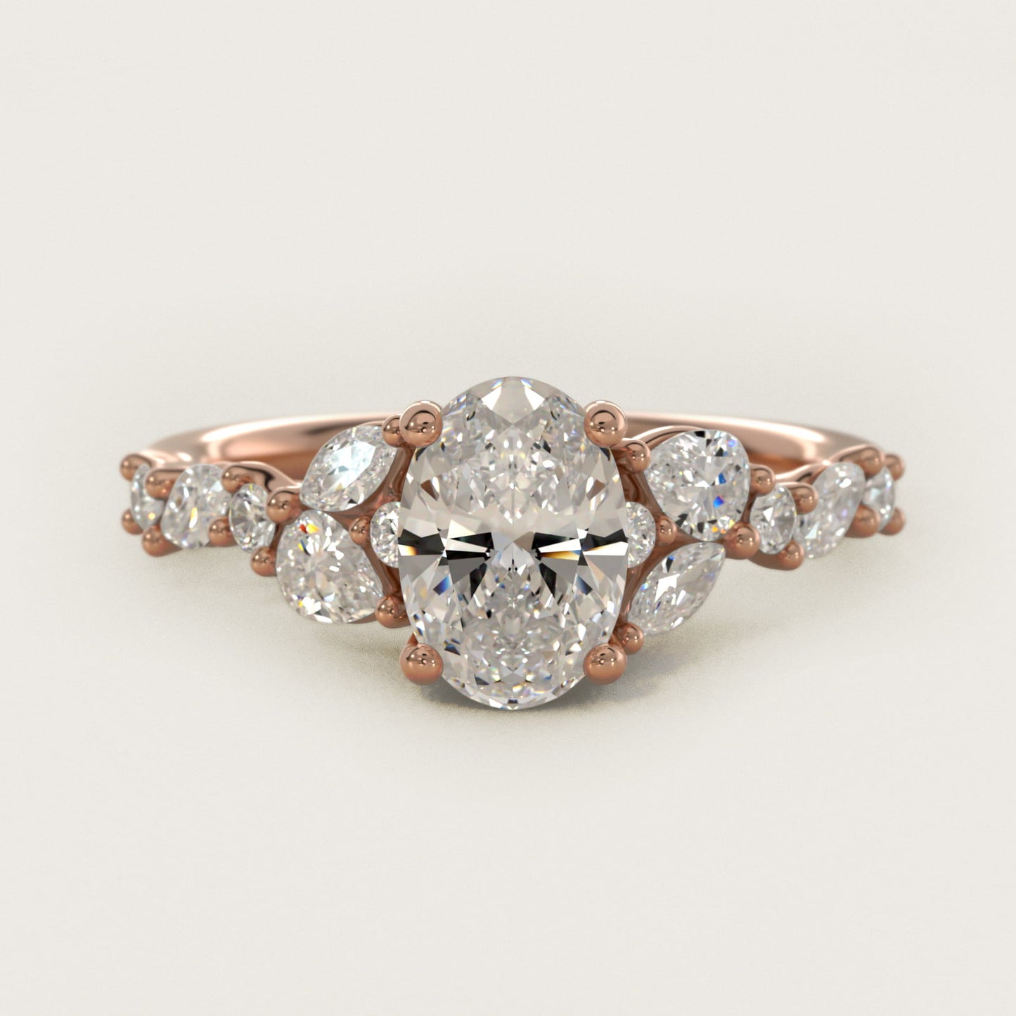 Romantic Pear and Round Diamond Twist Engagement Ring in 14k Rose Gold (1/2 ct. tw.) - Oval Center