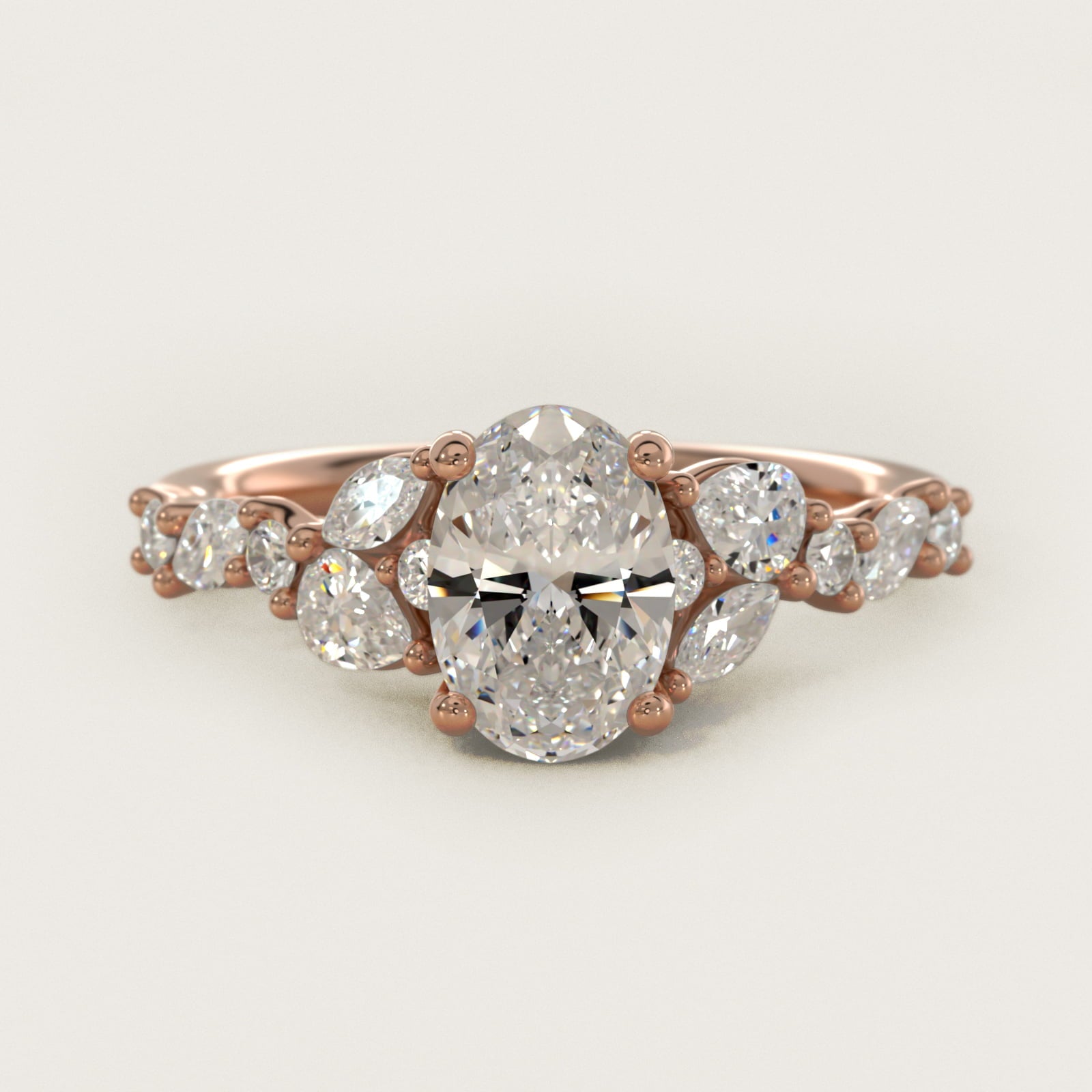 Romantic Pear and Round Diamond Twist Engagement Ring in 14k Rose Gold (1/2 ct. tw.) - Oval Center