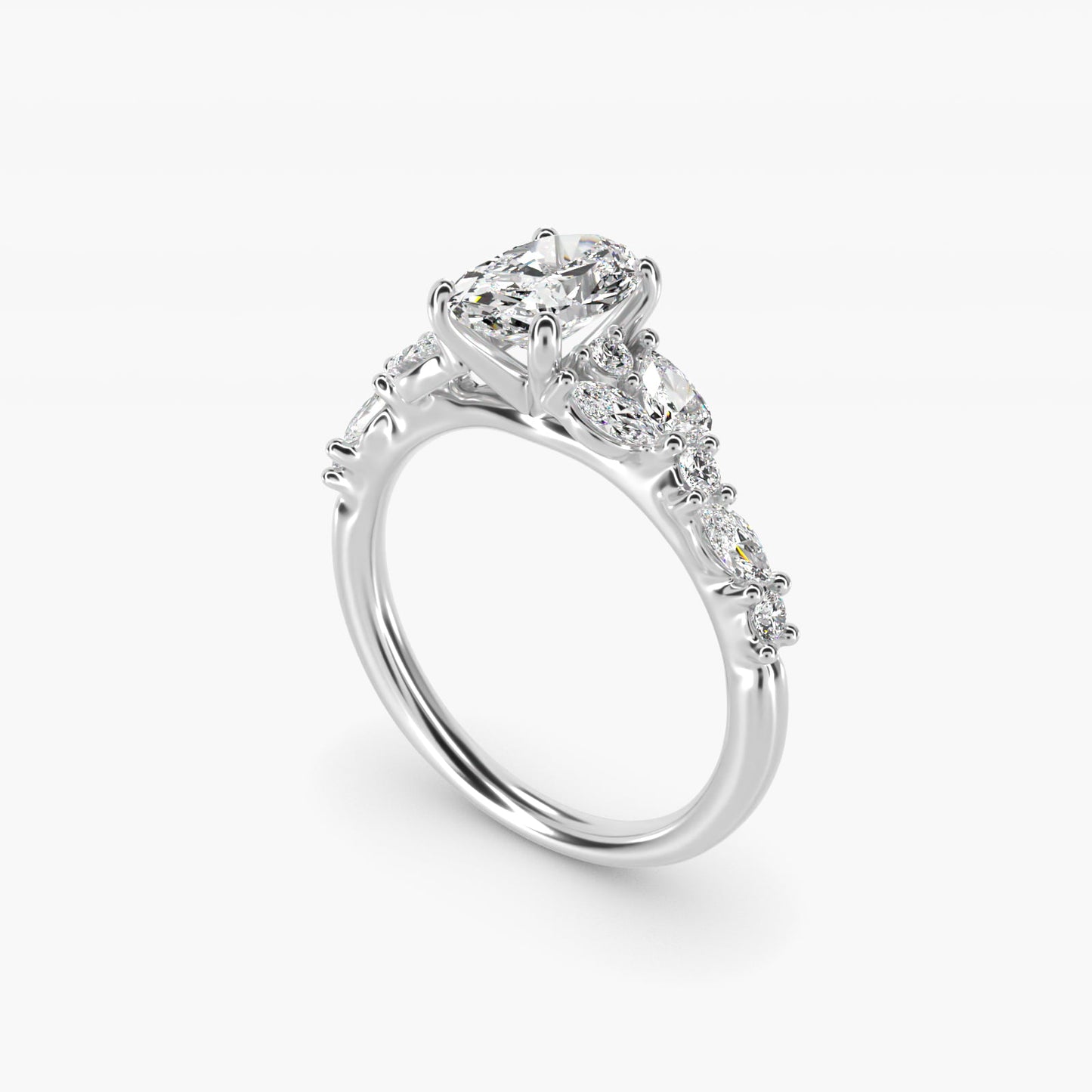 Romantic Pear and Round Diamond Twist Engagement Ring in 14k White Gold (1/2 ct. tw.) - Oval Center