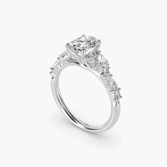 Romantic Pear and Round Diamond Twist Engagement Ring in 14k White Gold (1/2 ct. tw.) - Oval Center