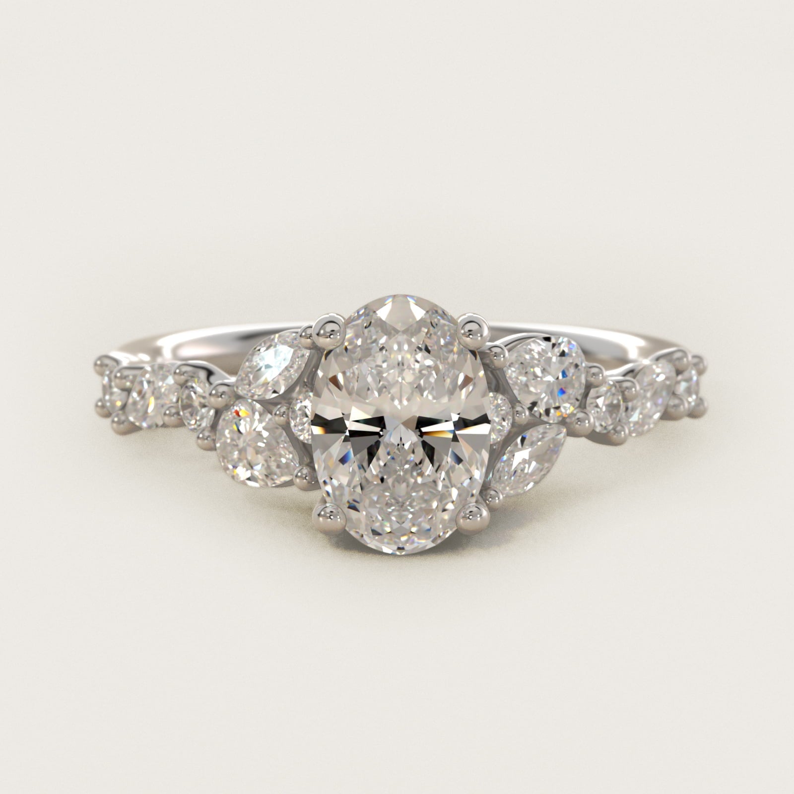 Romantic Pear and Round Diamond Twist Engagement Ring in 14k White Gold (1/2 ct. tw.) - Oval Center