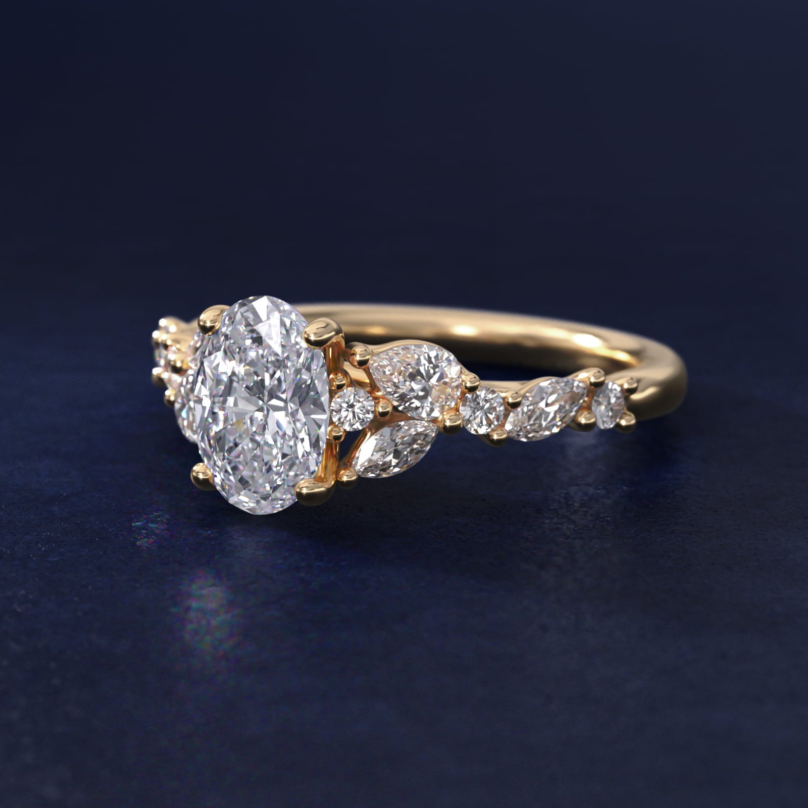 Romantic Pear and Round Diamond Twist Engagement Ring in 14k Yellow Gold (1/2 ct. tw.) - Oval Center