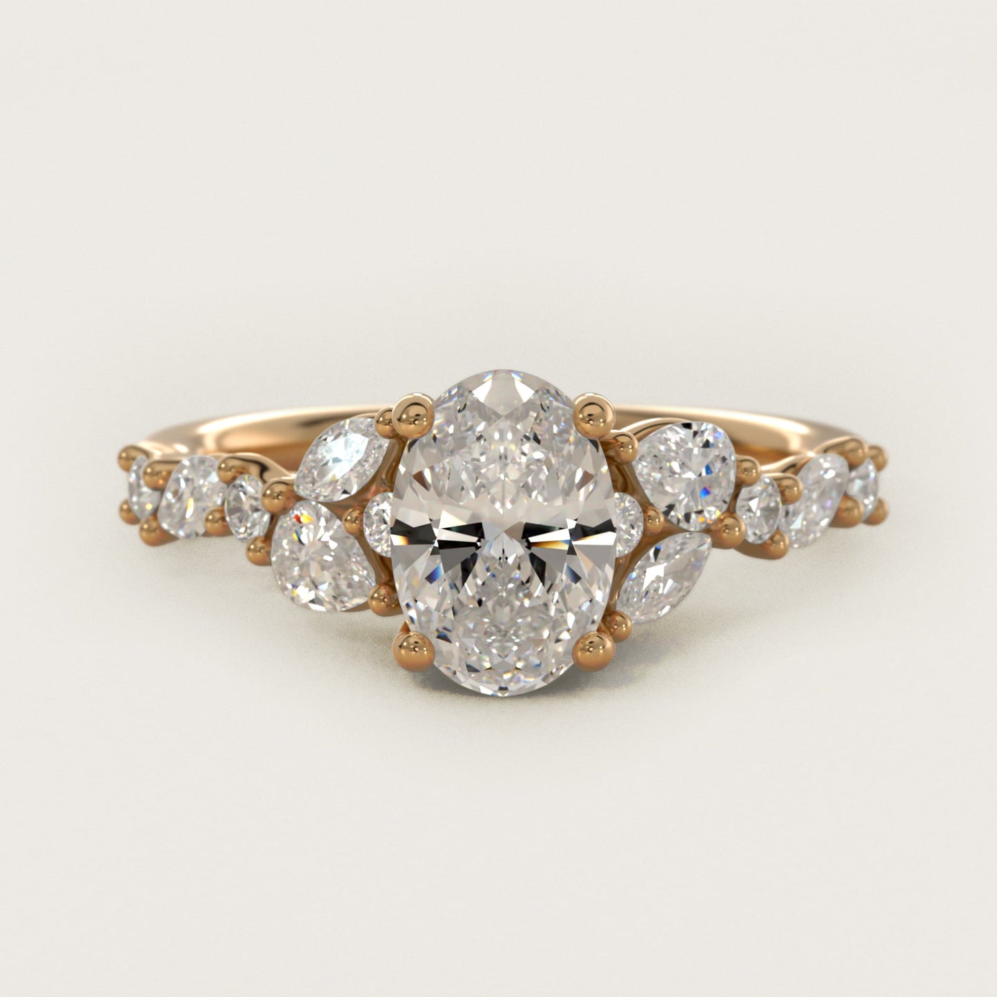Romantic Pear and Round Diamond Twist Engagement Ring in 14k Yellow Gold (1/2 ct. tw.) - Oval Center
