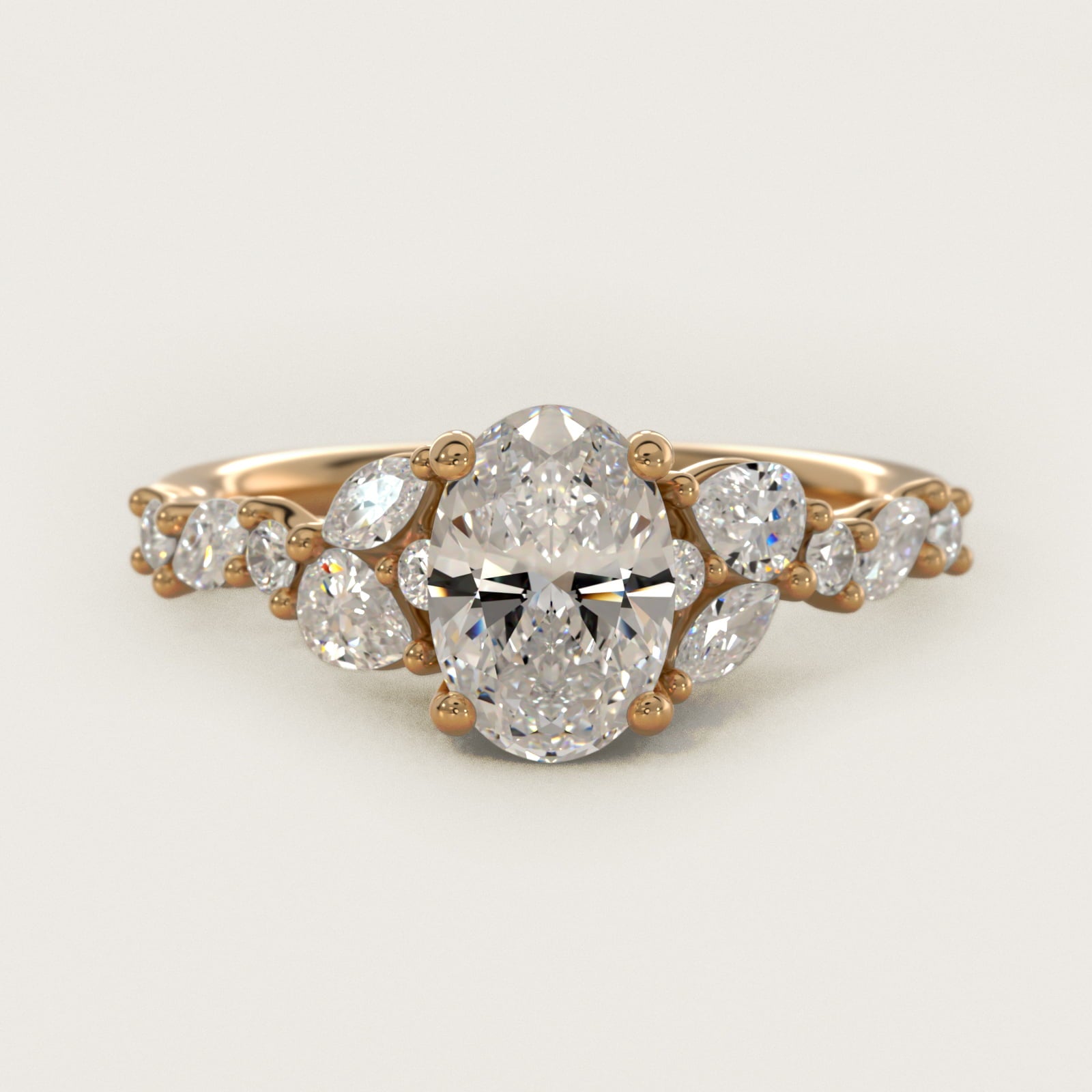 Romantic Pear and Round Diamond Twist Engagement Ring in 14k Yellow Gold (1/2 ct. tw.) - Oval Center